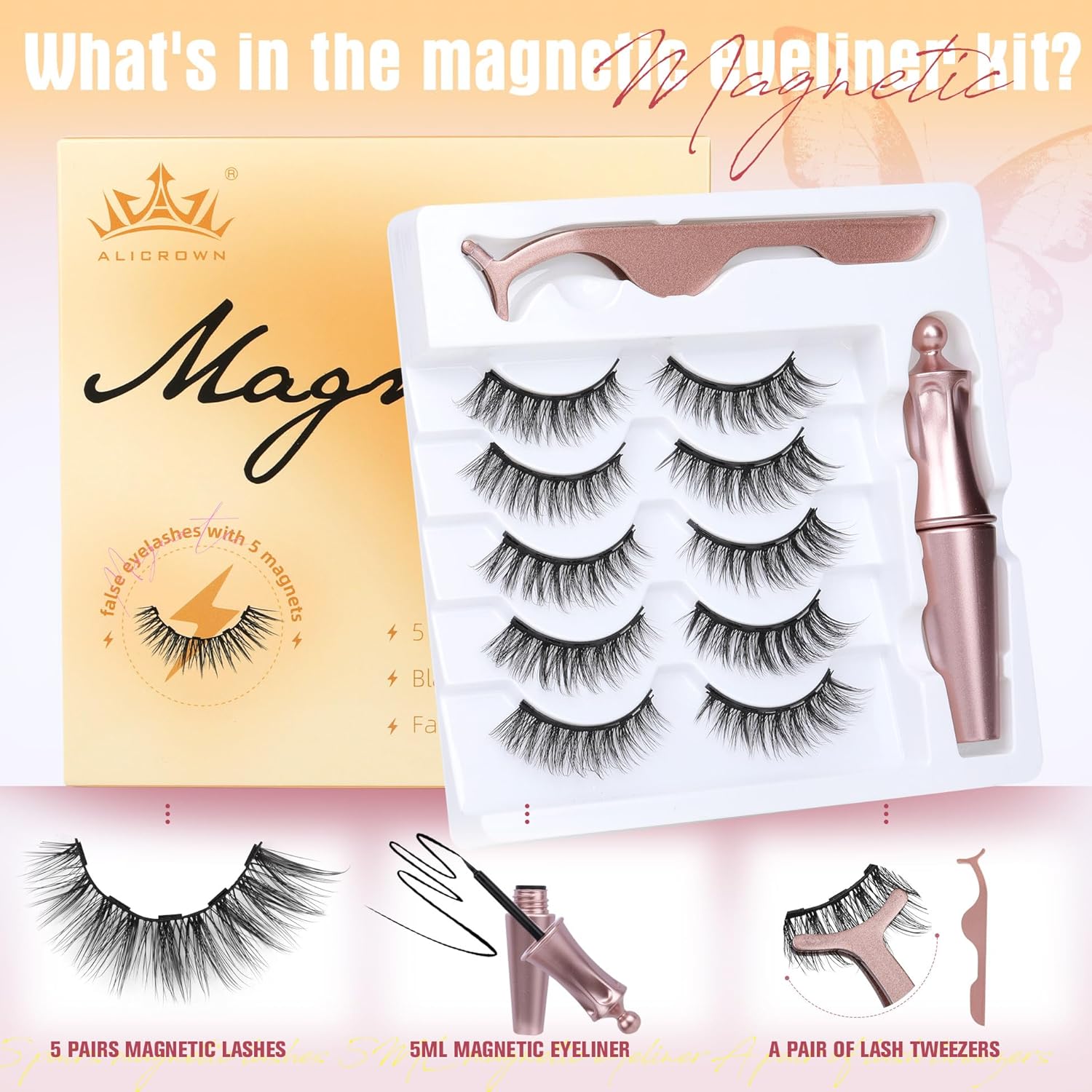 New! Magnetic Eyelashes Kit for Effortless Cat Eye Look, 5 Pairs Included - Image 2