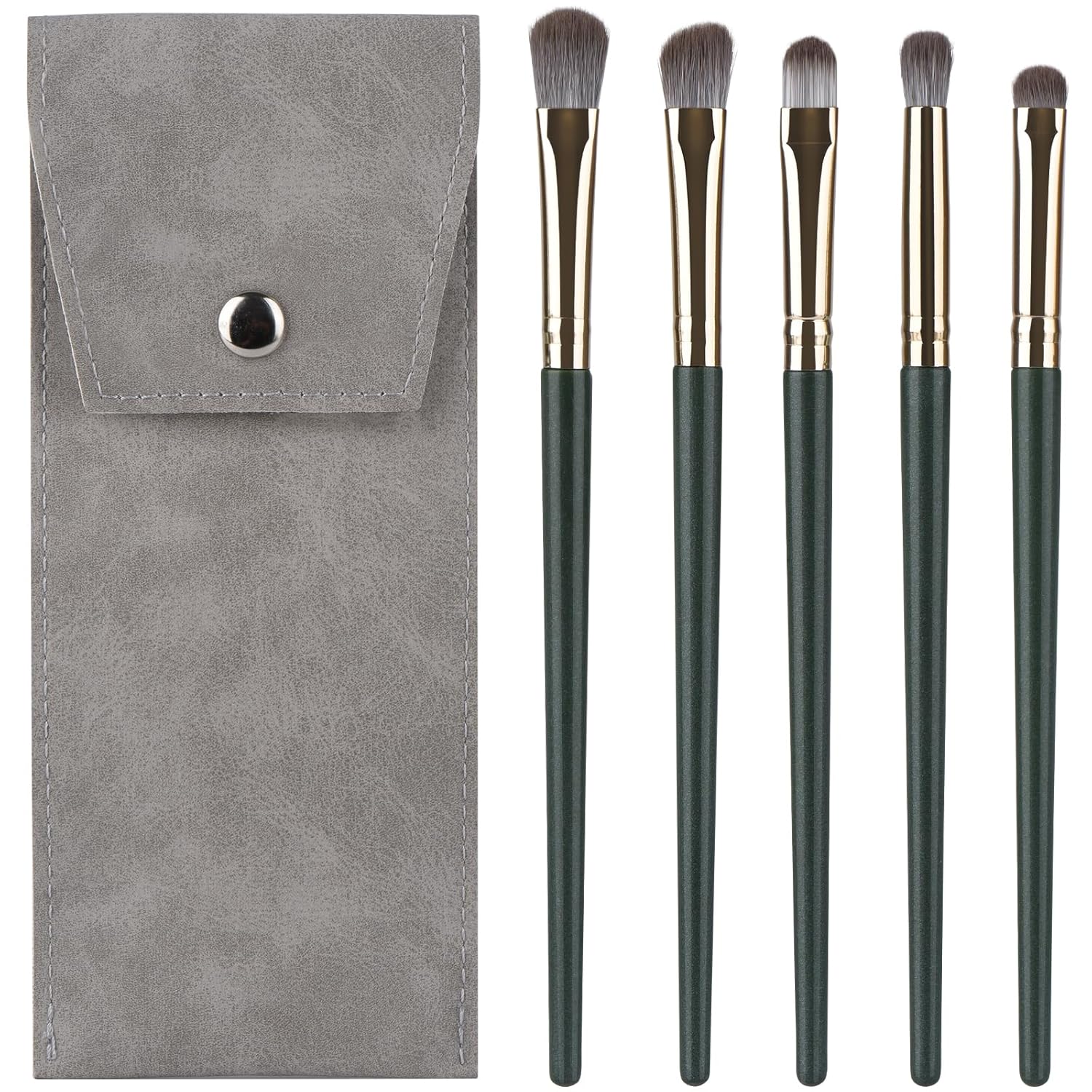 Eyeshadow Makeup Brushes Set with Case 5 PCS Soft Synthetic Hairs Eye Makeup Brushes for Blending Eyebrow Eyeliner Eyeshadow (Green)
