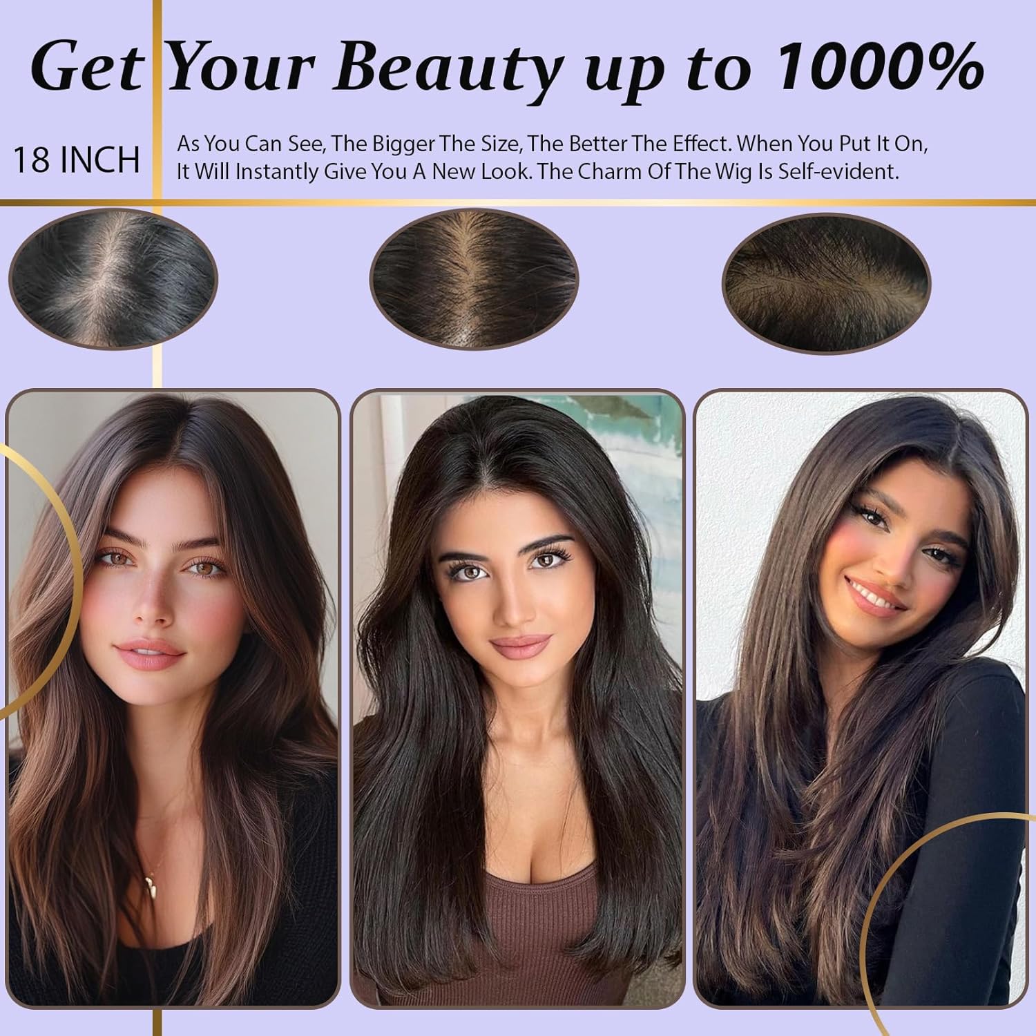 18 Inch 360° 3D Ombre Light Brown to Blonde Hair Topper for Thinning Hair - Image 4