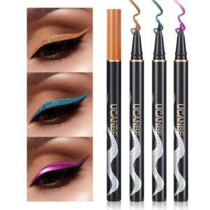 UCANBE 3 Color Metallic Waterproof Liquid Eyeliner Set - Chrome Green, Light Purple, Gold Orange for Eye Makeup, Pigmented All Day & Smudgeproof Eye Liner Makeup Gift Kit for Women
