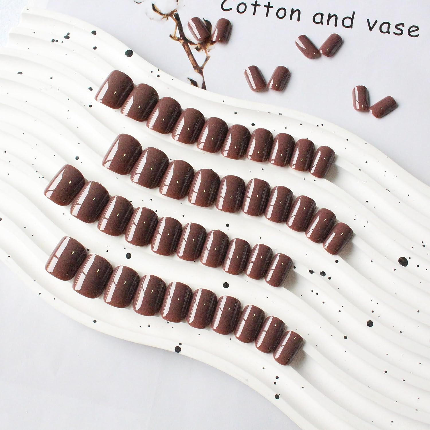 Brown Short Square Press on Nails - 48 Piece Thick Reusable Gel Glue Acrylic Set - Image 4