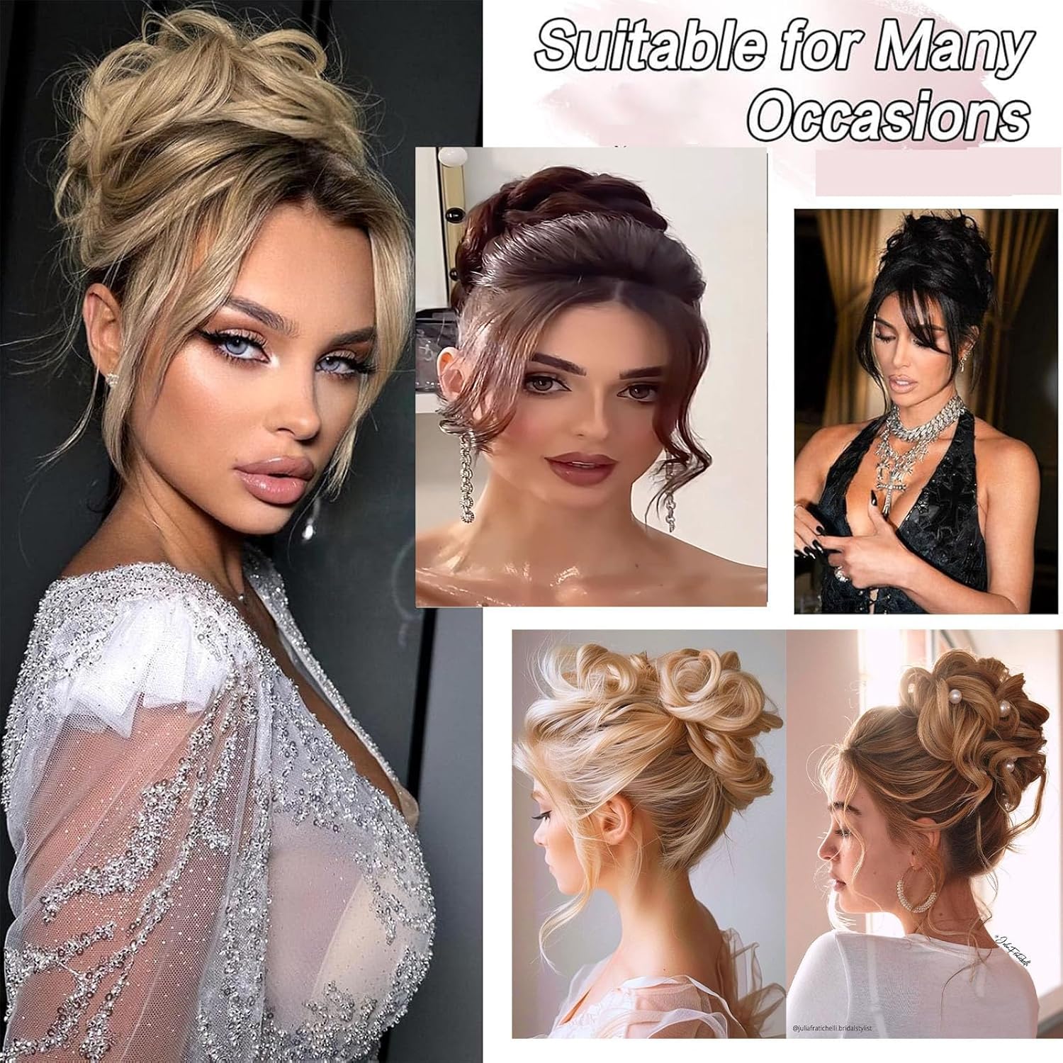 Chic Messy Bun Hair Piece 100% Human Hair Layered Wavy Curly Updo Dark Brown - Image 6