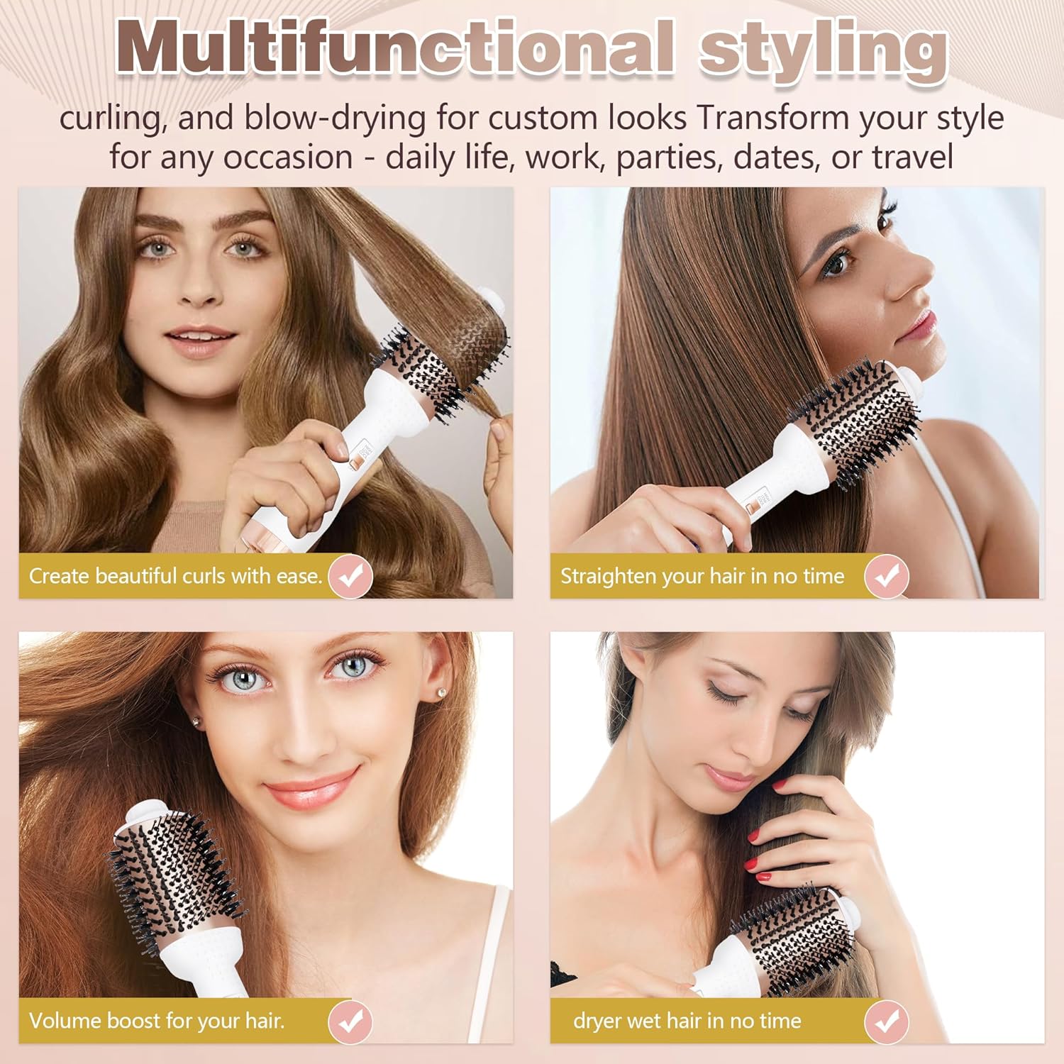 EcoSheek 4-in-1 Ceramic Ionic Hair Dryer Brush Volumizer Anti-Frizz 1.3 lbs - Image 3