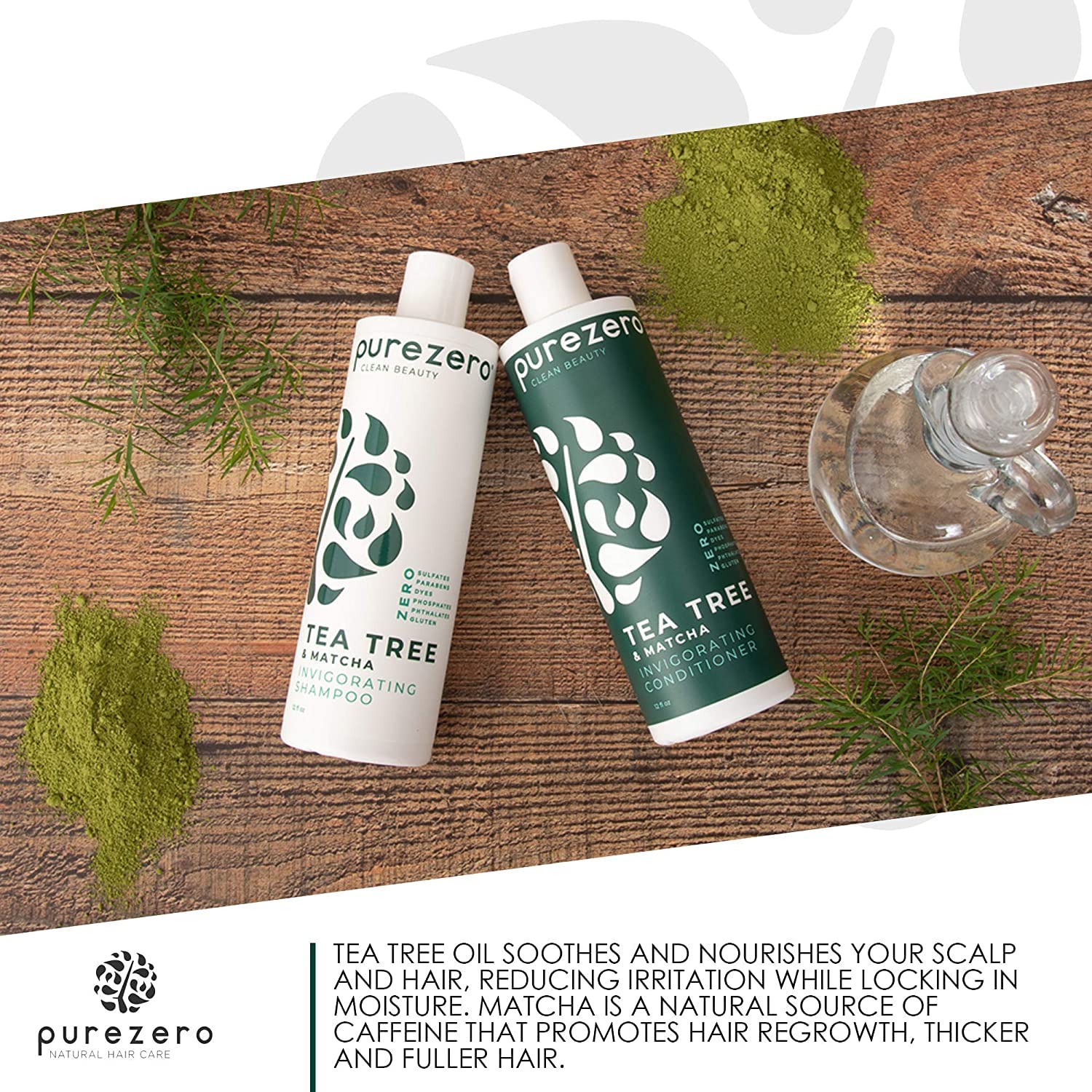 Purezero 20 oz Tea Tree Matcha Shampoo Conditioner Set Nourishing Scalp Treatment - Image 4