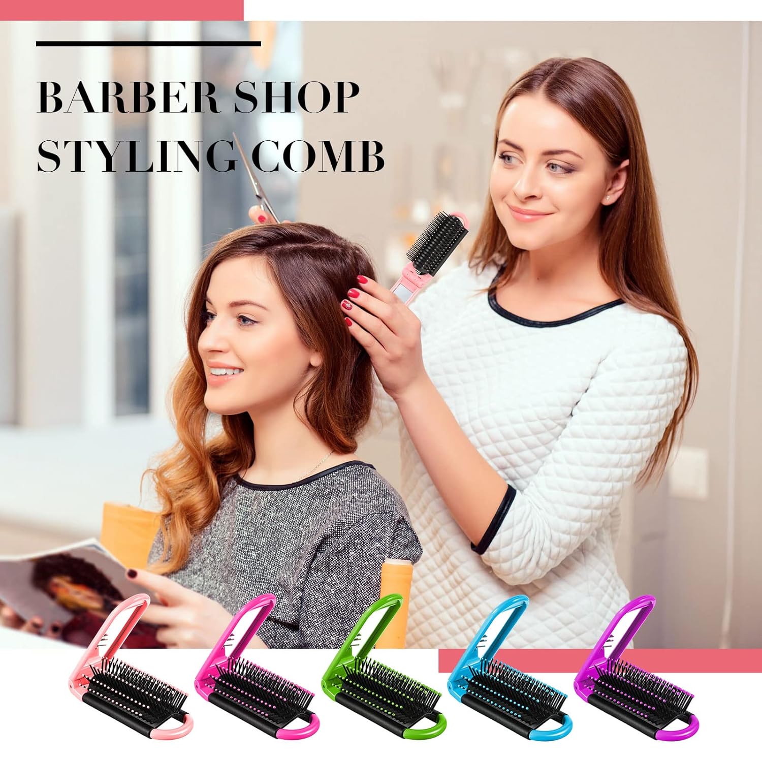 20 Portable Mini Folding Hair Brushes with Mirror Compact Collapsible Comb Set for Travel - Image 3