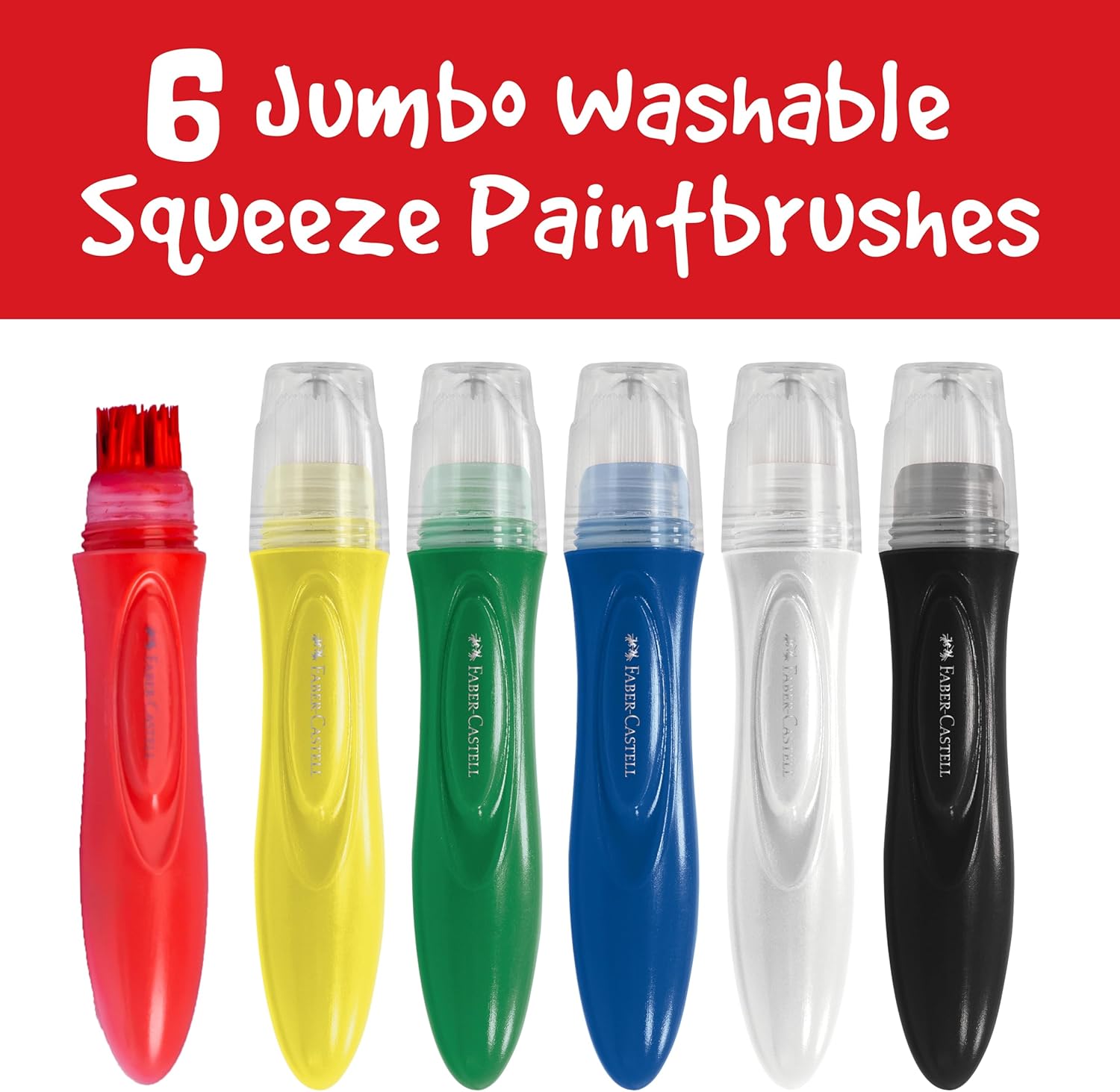 Faber-Castell Jumbo Squeezing Paint Brushes Set, 6 Washable Non-Toxic Colors for Kids - Image 2