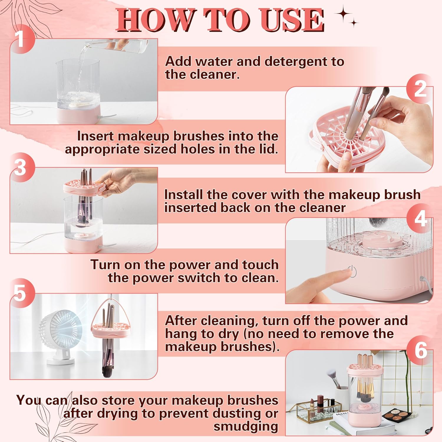 Pink Automatic Electric Makeup Brush Cleaner Spinner for All Brush Sizes - Image 2