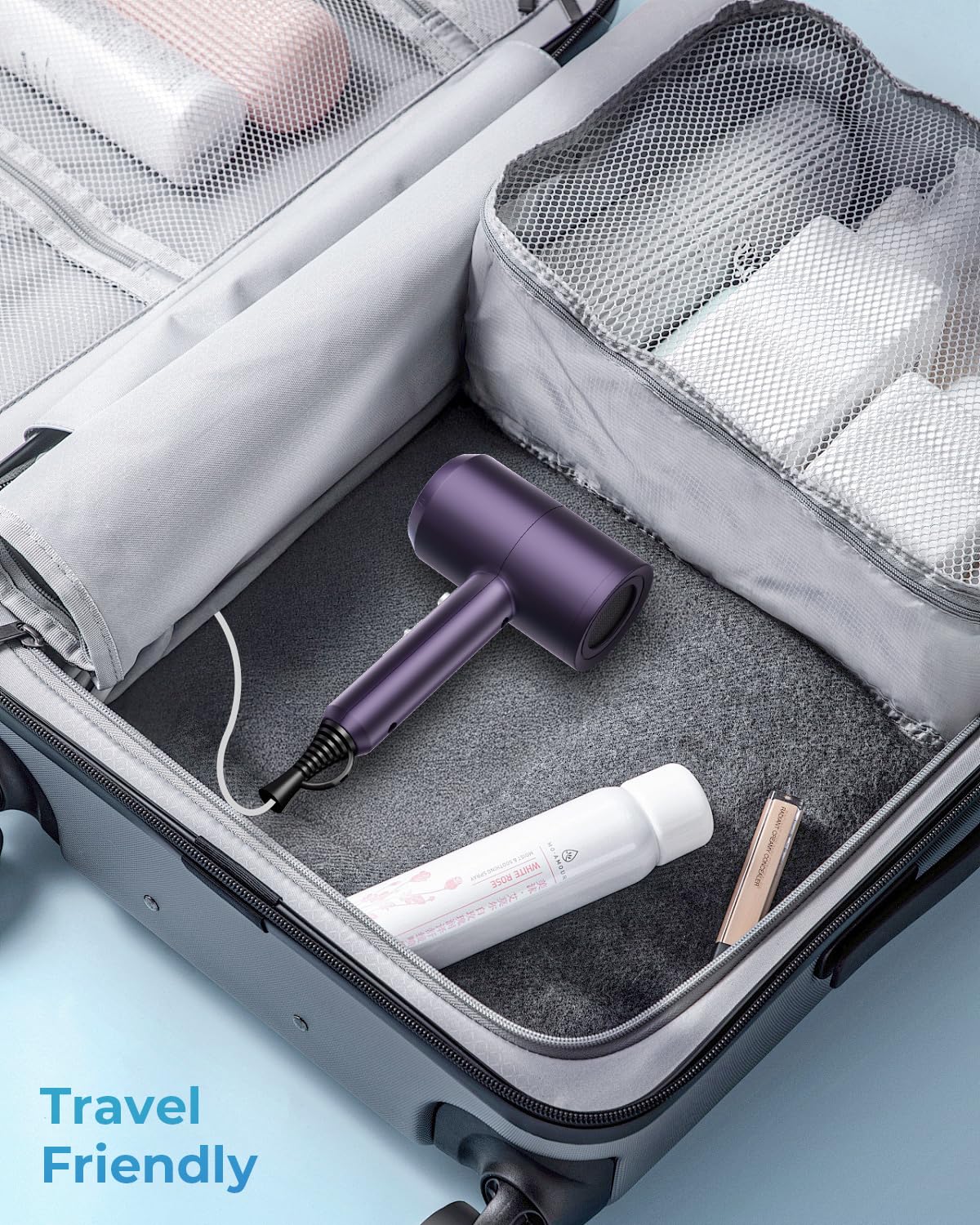 SHRATE 1800W Lightweight Ionic Travel Hair Dryer with Diffuser - Low Noise Mini Design - Image 6