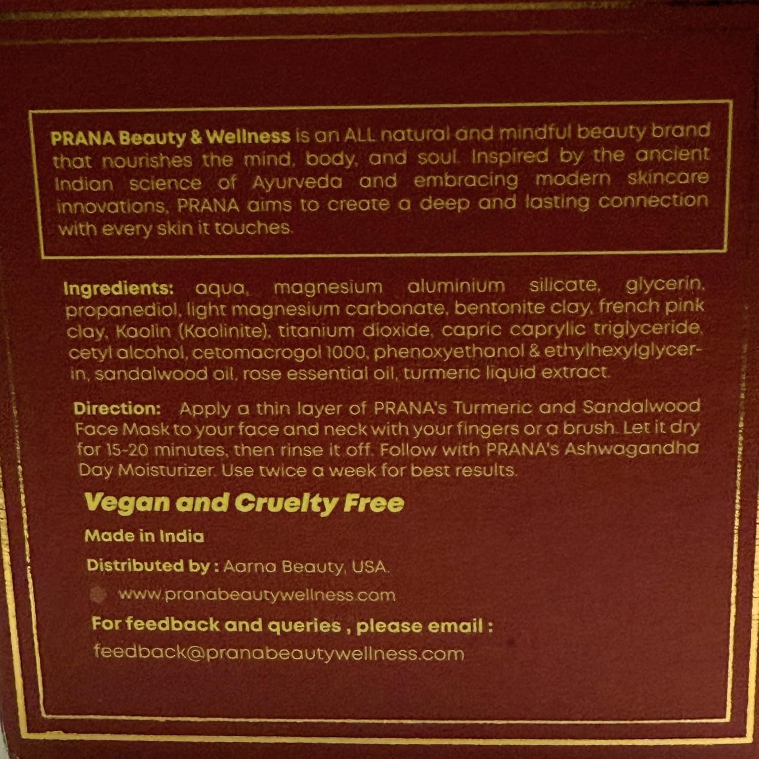 PRANA Sandalwood Turmeric 100ml Face Mask Natural Cleansing Brightening Vegan Cruelty-Free - Image 3