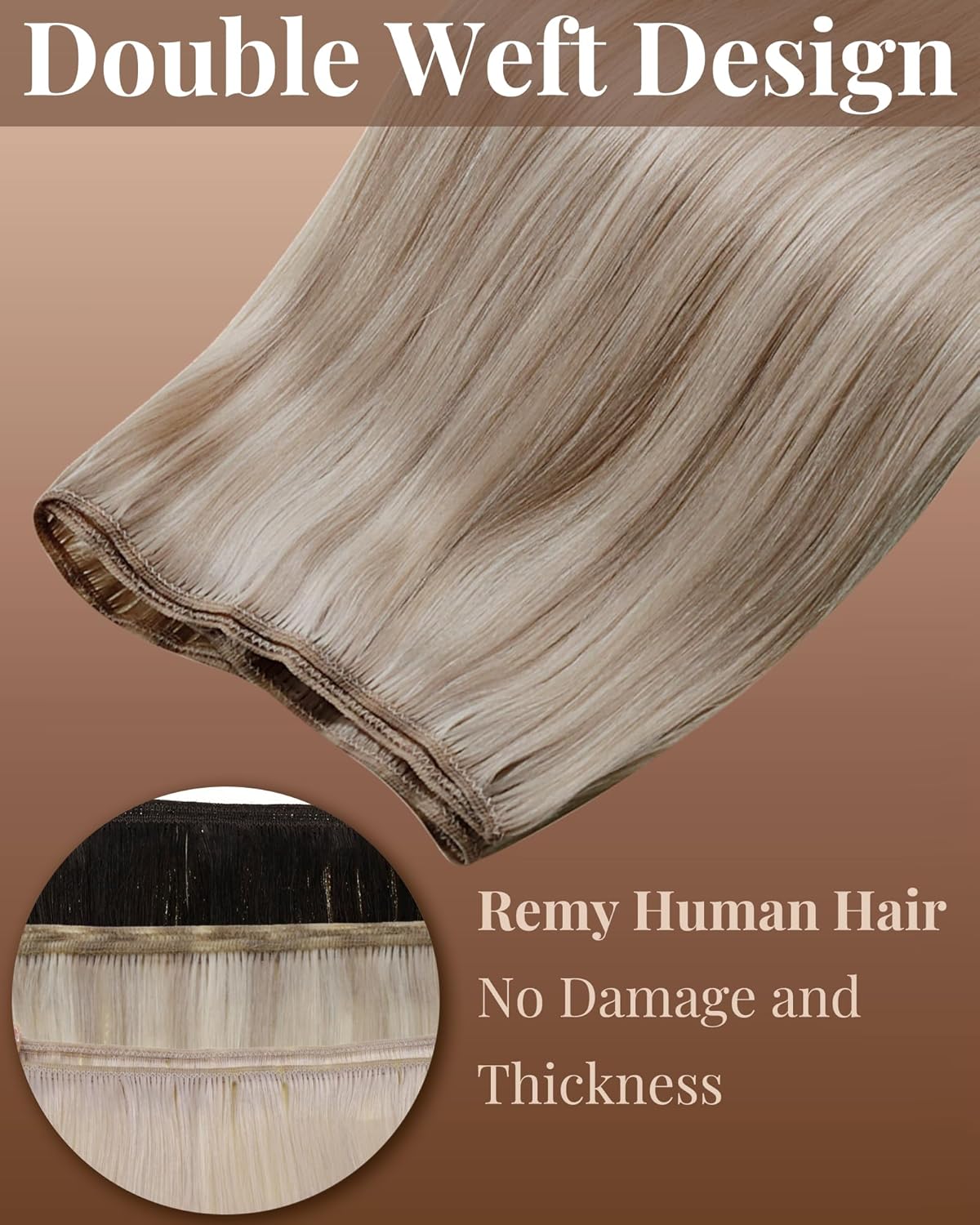 Hetto 12 Inch Ash Blonde Highlights Sew-In Human Hair Extensions 70g - Image 2
