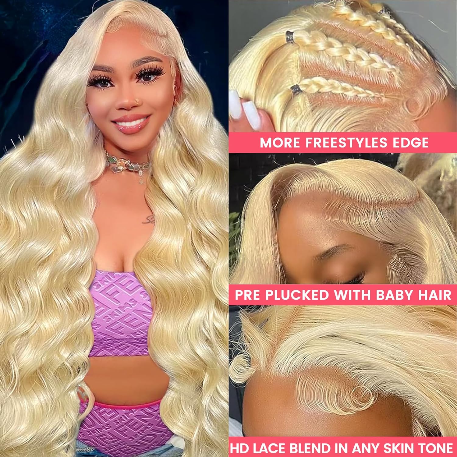 30 Inch 613 Blonde Body Wave Human Hair Lace Front Wig 200 Density Pre Plucked 13x6 - Image 2