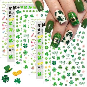 8 Sheets St Patrick’s Day Nail Art Stickers 3D Self- Adhesive Shamrock Nail Decals Green Clover Hat Letters Nail Art Design St Patricks Day Nail Decorations Irish Nail Stickers for Women Acrylic Nails