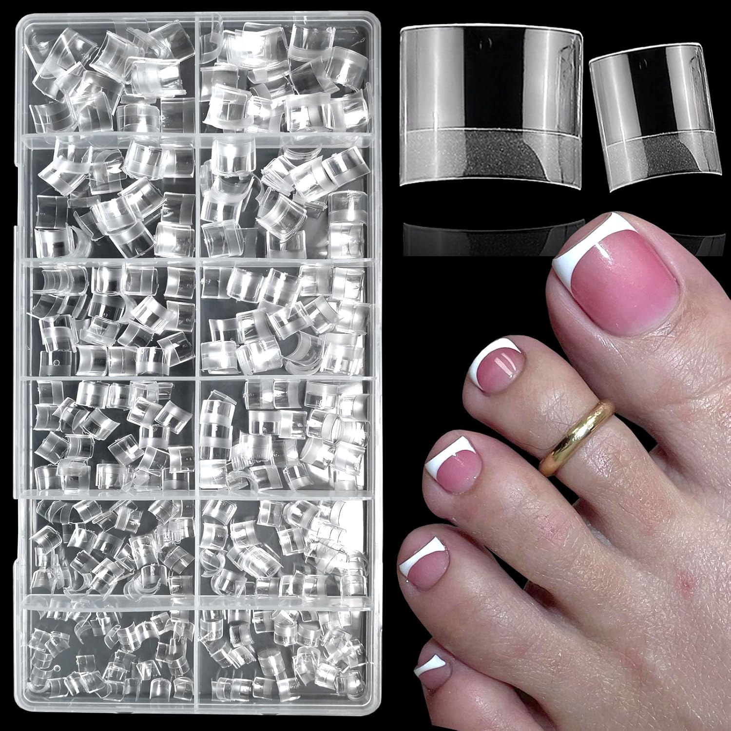 LuckForever 600pc French Tips Toenail Tips Short Square Clear Fake Toenails Soft Gel Toe Nail Tips French False Toes Nail Half Artificial Toenail Tip for Gel Acrylic Toes Nails Extension