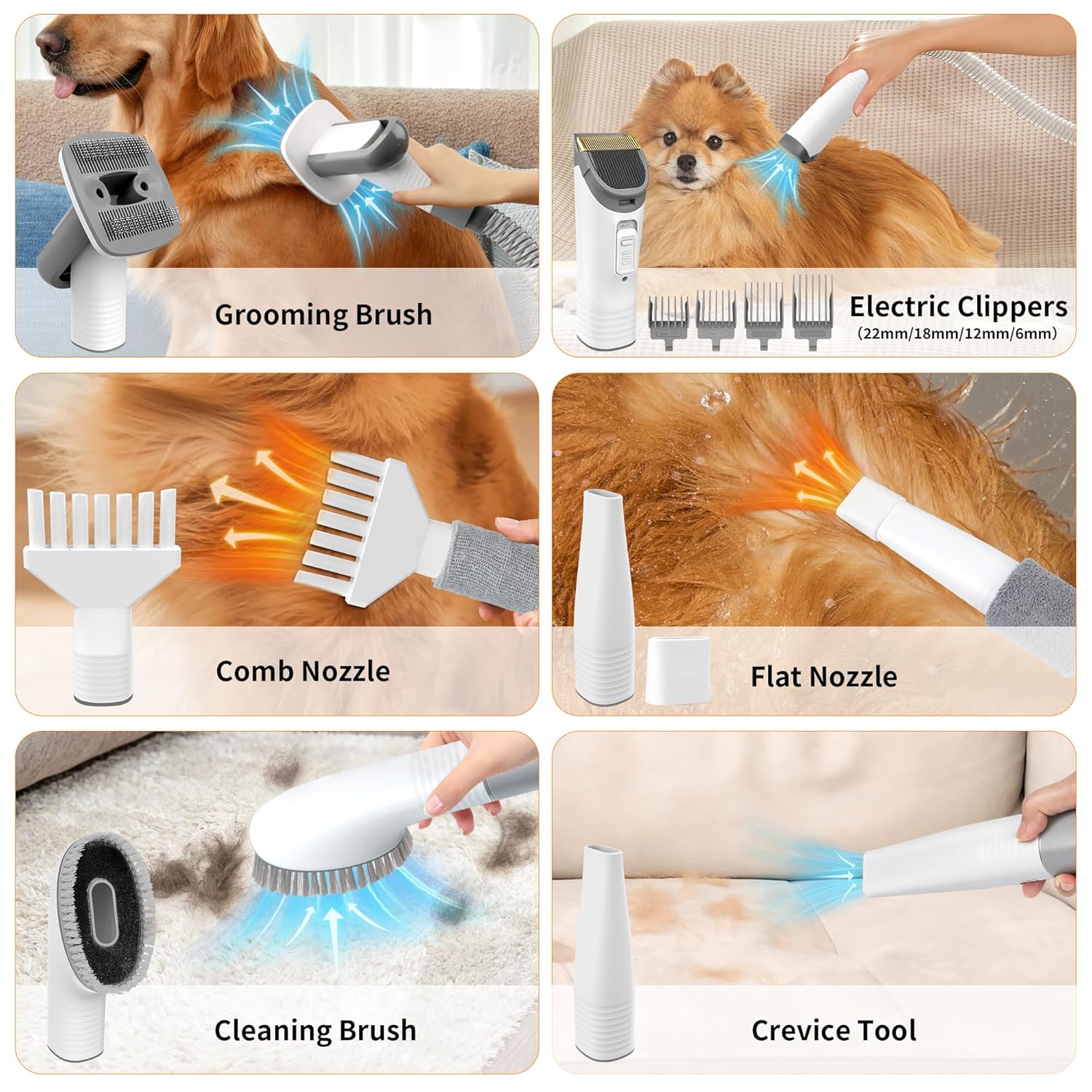 6-in-1 Dog Grooming Vacuum Hair Dryer with Clippers Combs for Shedding Control - Image 4