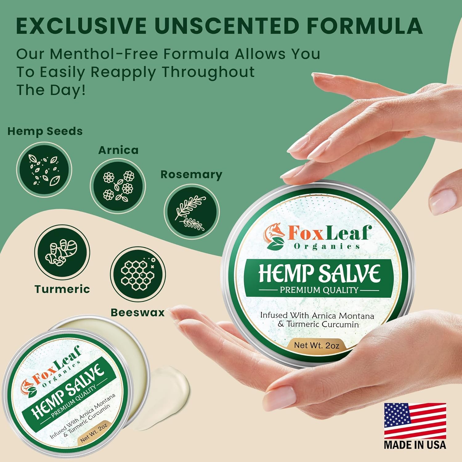 Unscented Extra Strength Hemp Salve with Arnica Montana and Turmeric 2 OZ - Image 4