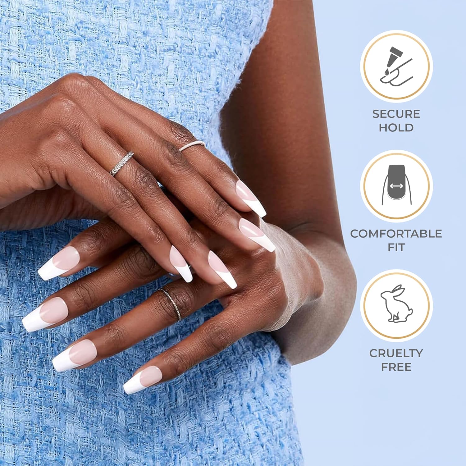 KISS Salon Acrylic French Manicure Kit, Medium Square Fake Nails, 28 Piece Set - Image 5