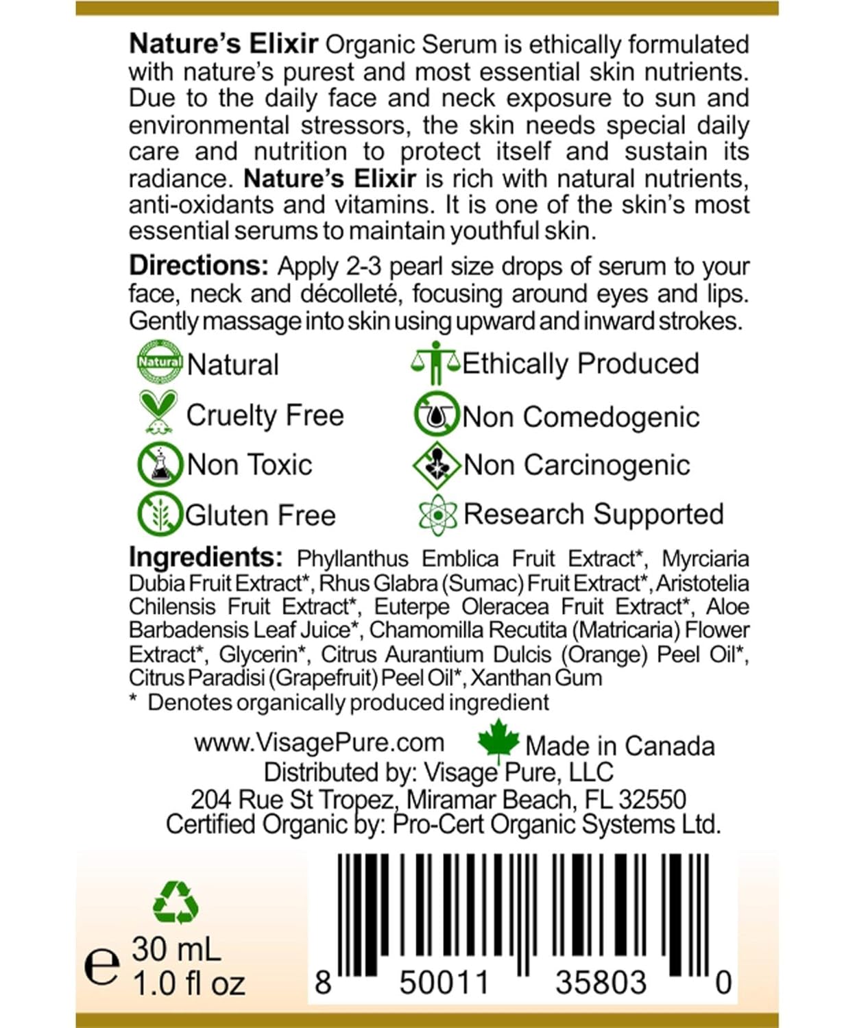 Nature's Elixir 1 oz USDA Organic Physician Formulated Revitalizing Face Serum - Image 2