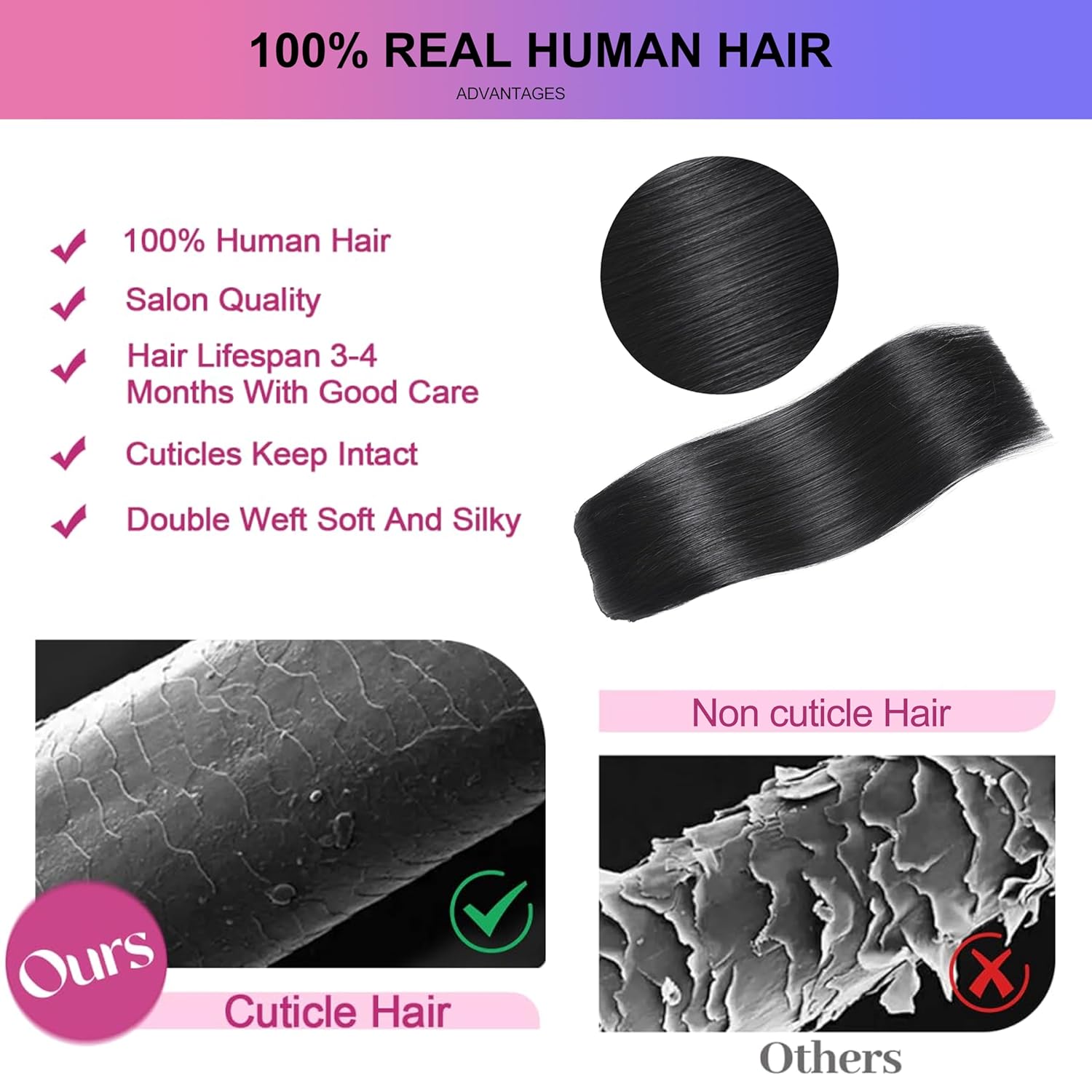 Clip in Hair Extensions Real Human Hair 16 Inch 90g Natural Black 8pcs Set - Image 3