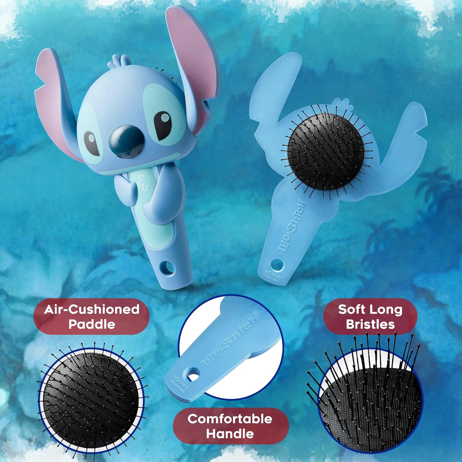 Disney Stitch 3D Paddle Hair Brush for Women and Girls Soft Bristles - Image 4