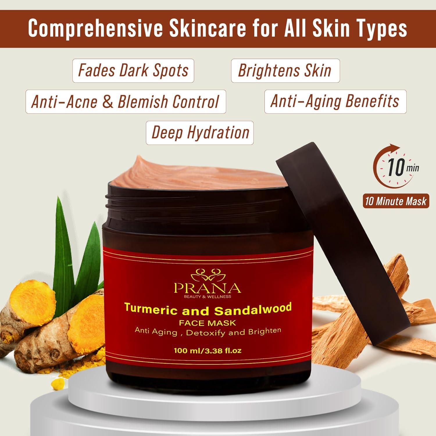 PRANA Sandalwood Turmeric 100ml Face Mask Natural Cleansing Brightening Vegan Cruelty-Free - Image 2