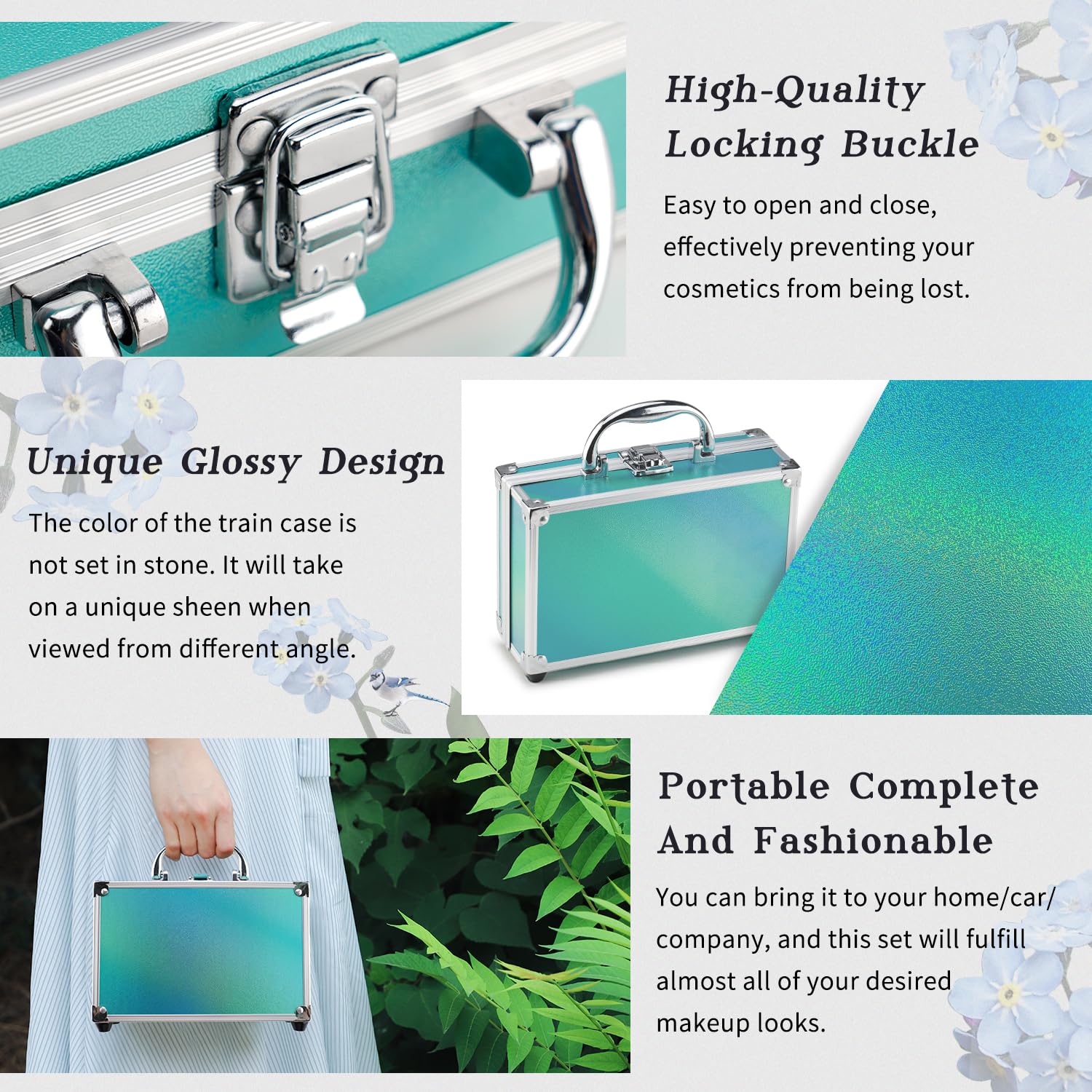 Nymph Teen Makeup Starter Kit Full Set with Green Train Case and Mirror - Image 3