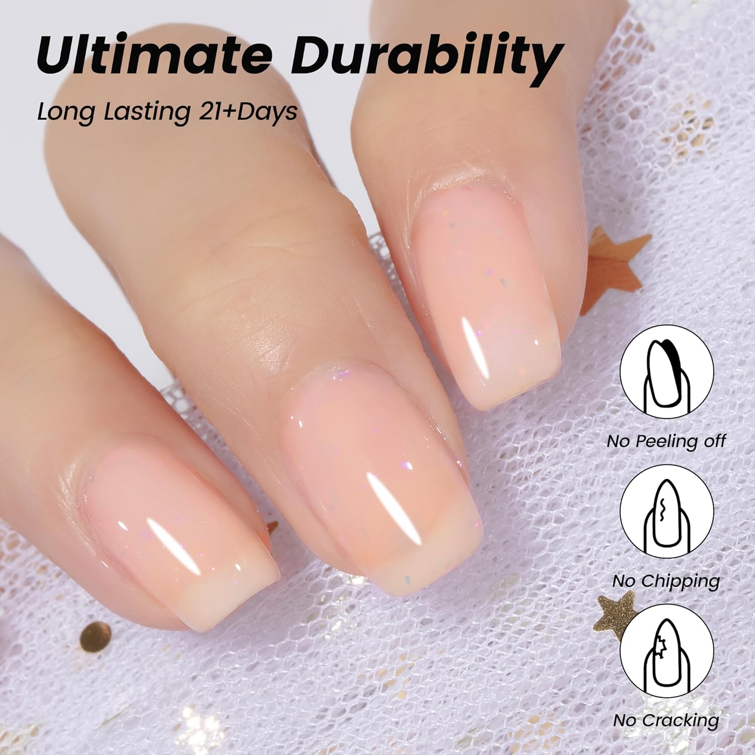 YTD Likomey 15ml Nude Glitter Gel Nail Polish Coral Pink Shimmer Sparkly Flakes - Image 2