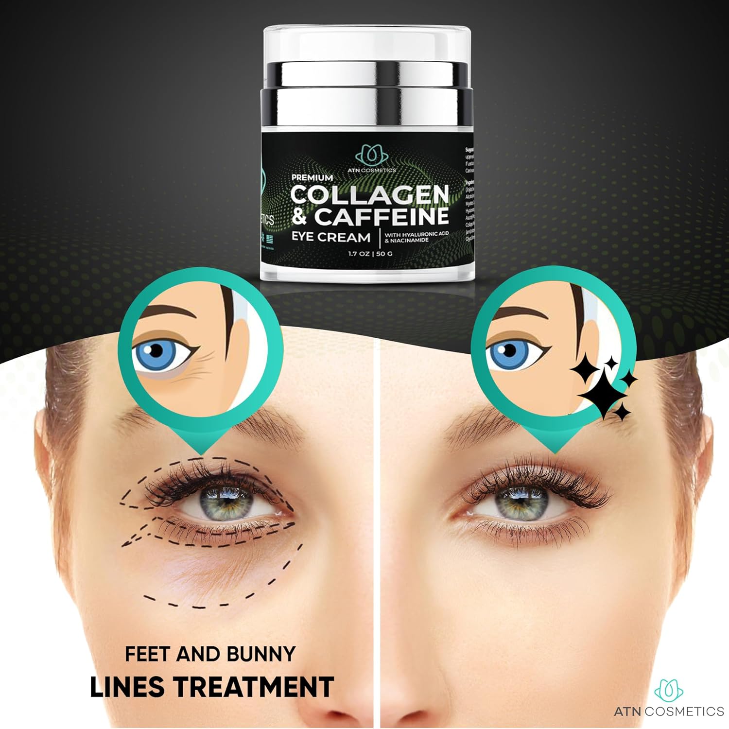 Caffeine Collagen Eye Cream for All Skin Types, Wrinkle and Puffiness Reduction, 1.7 oz - Image 8