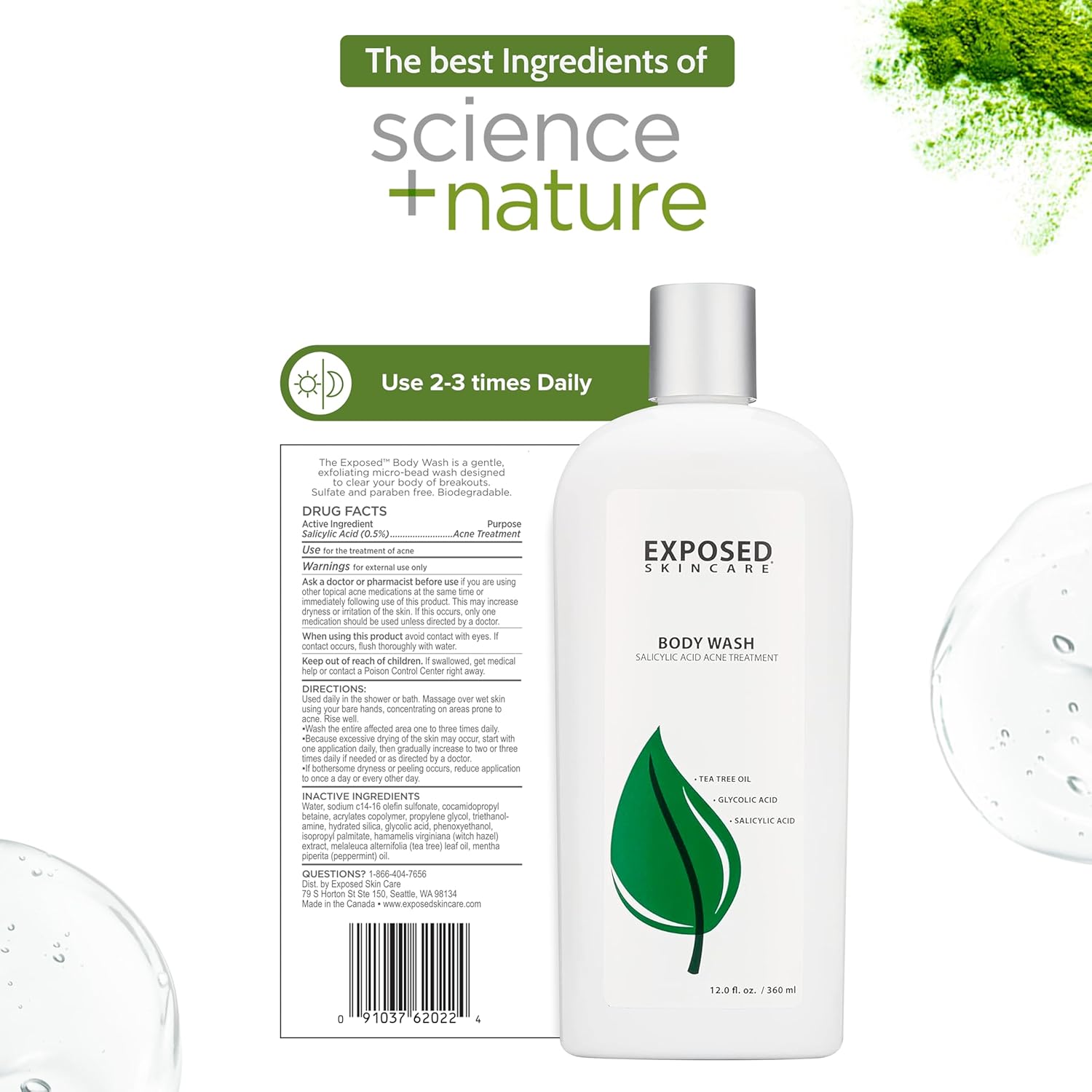 Exposed Skin Care Body Wash for Back and Body Acne with Salicylic Acid and Tea Tree Oil, 12 fl oz - Image 4