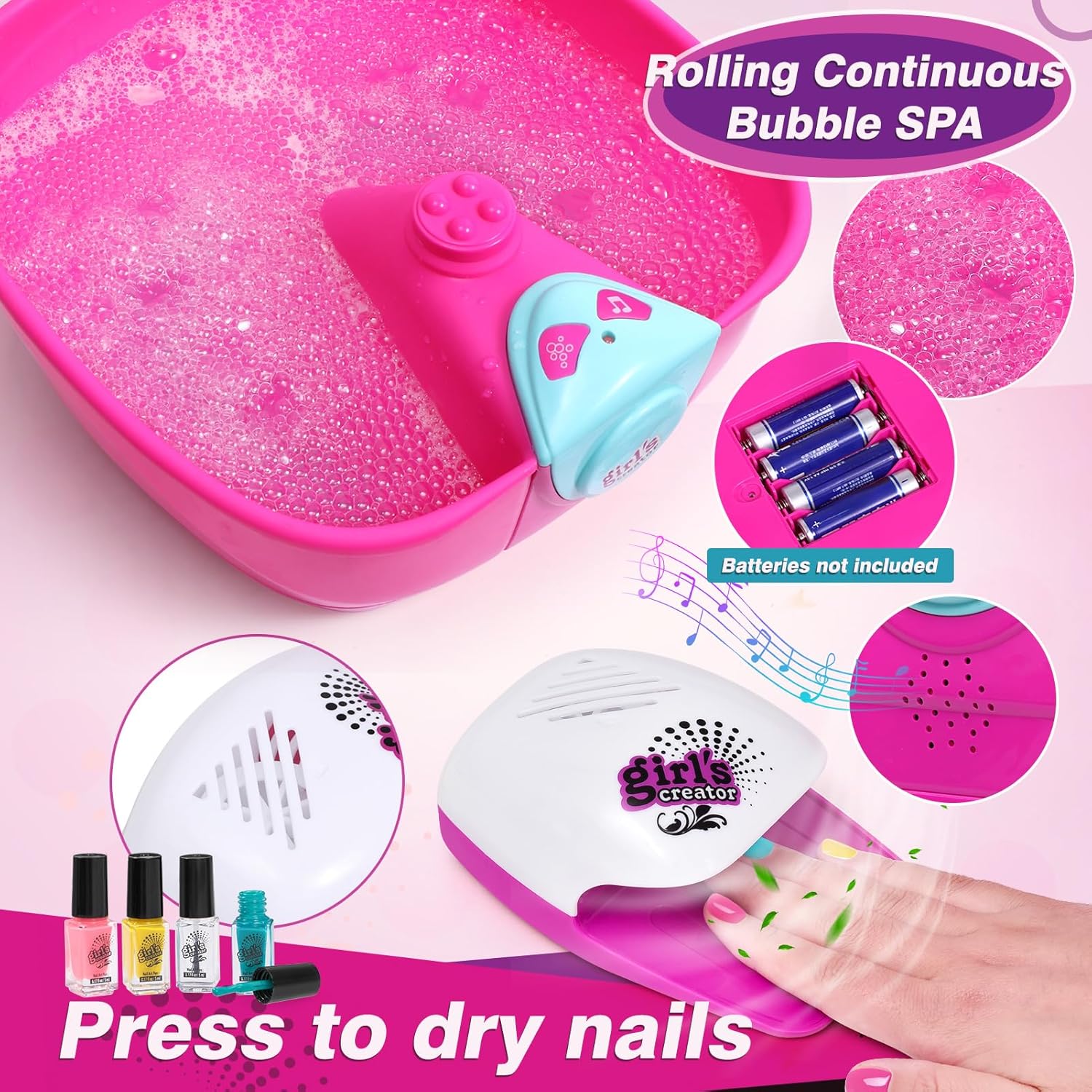 Golray Girls Foot Spa and Nail Kit Ages 5-12 Bubble Massage Soak Tub - Image 2