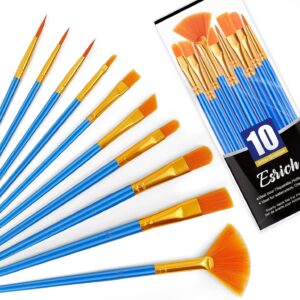 ESRICH 10PCS Paint Brushes,Paint Brush for Acrylic Painting,Acrylic Paint Brush Set for Oil Watercolor,Body Face Rock Canvas, Small Paint Brushes Kits for Kids Adult Drawing
