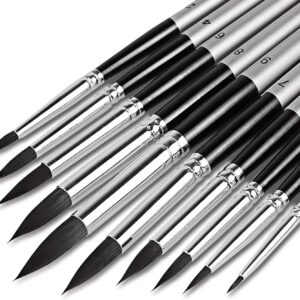 DUGATO Artist Paint Brush Set (10 Sizes) - Fine Tip Round Synthetic Brushes for Watercolor, Acrylic, Gouache, Oil Painting & Crafts - Professional Quality Art Supplies