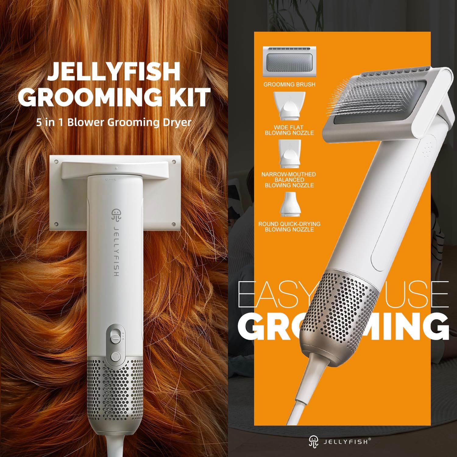 2-in-1 Pet Grooming Kit: Dog Hair Dryer and Brush, Lightweight, Portable, Blue - Image 2