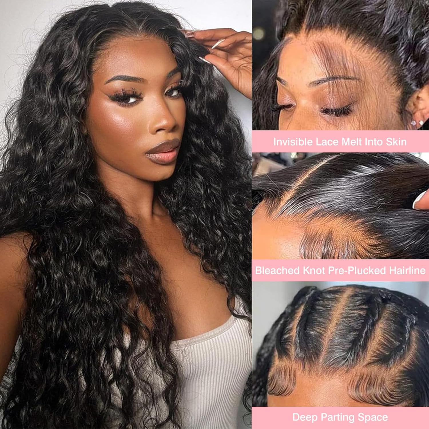 30 Inch 13x6 Deep Wave Human Hair Lace Front Wig Pre Plucked Bleached Knots - Image 3