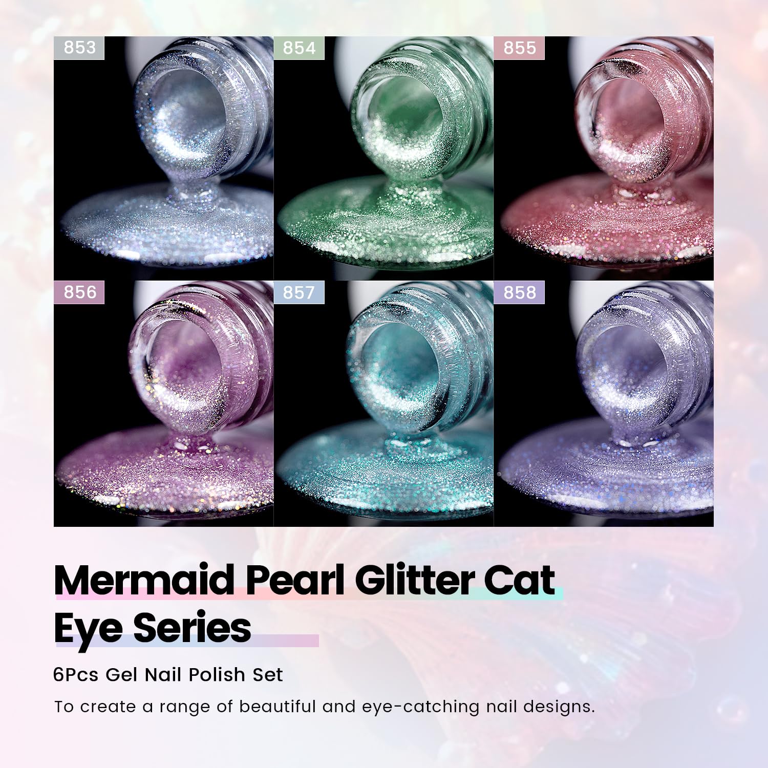 RARJSM 6-Color Aurora Mermaid Cat Eye Gel Polish Kit with Magnetic Stick - Image 6