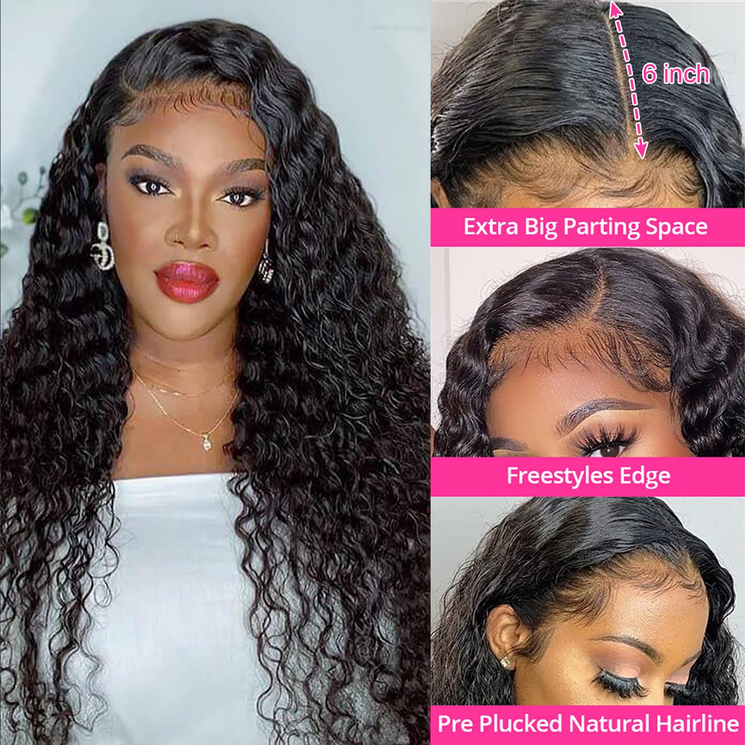 18 Inch Water Wave 13x6 HD Lace Front Wig, 180 Density Curly Human Hair for Women - Image 2