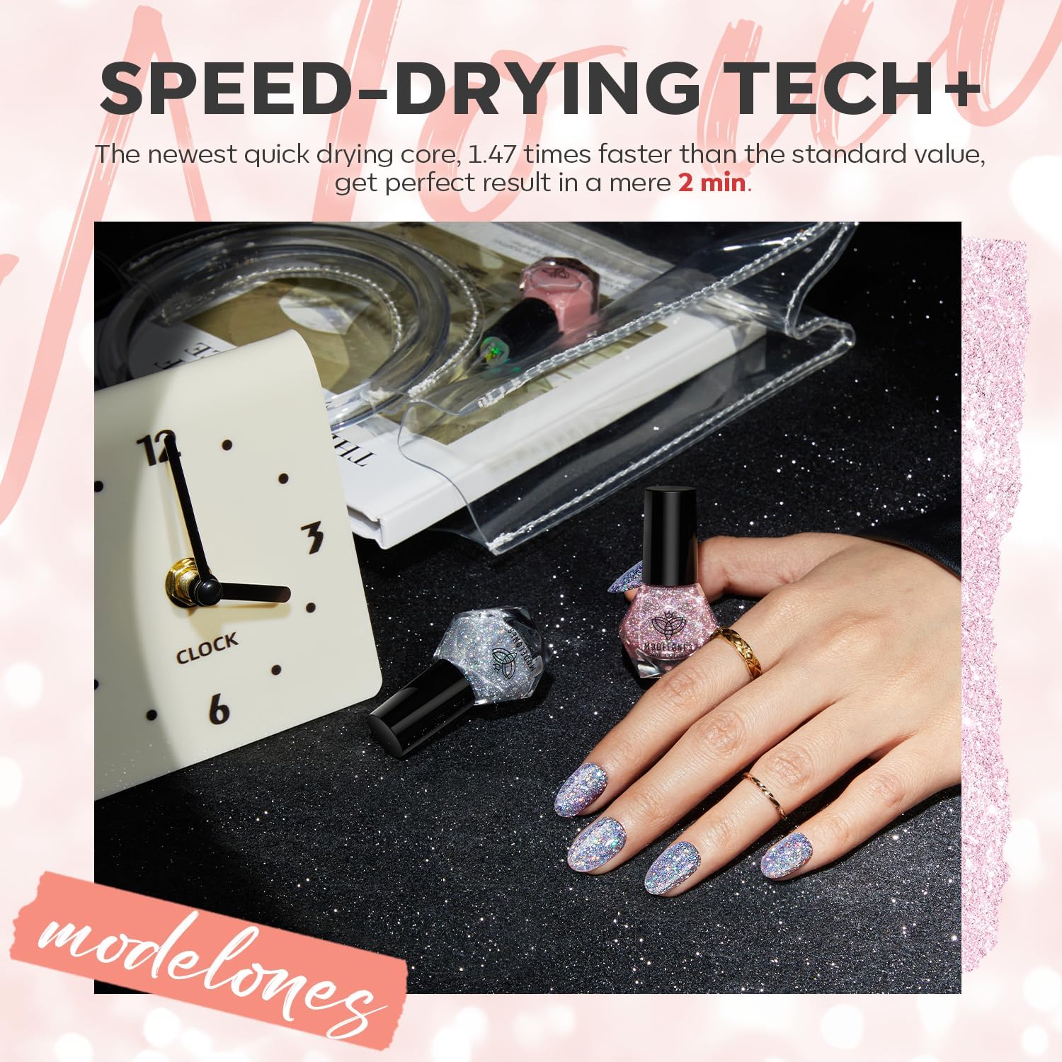Modelones 6 Color Holographic Glitter Nail Polish Mini Set Quick Dry Nail Art - Image 5