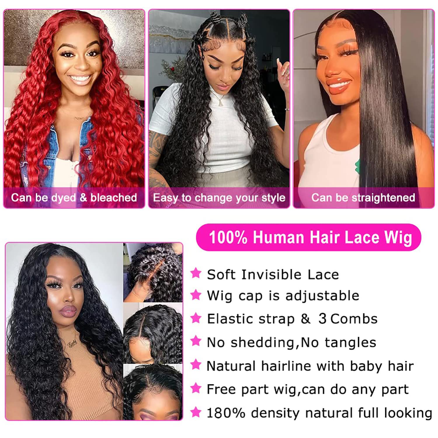 18 Inch Water Wave 13x6 HD Lace Front Wig, 180 Density Curly Human Hair for Women - Image 6