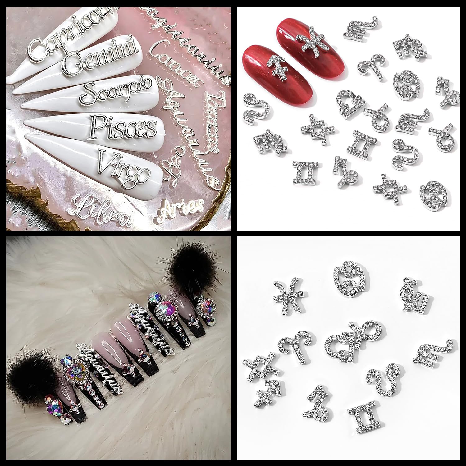15pcs 3D Silver Zodiac Aries Nail Charms with 5 Signs and 10 Letter Studs for DIY Crafts - Image 4