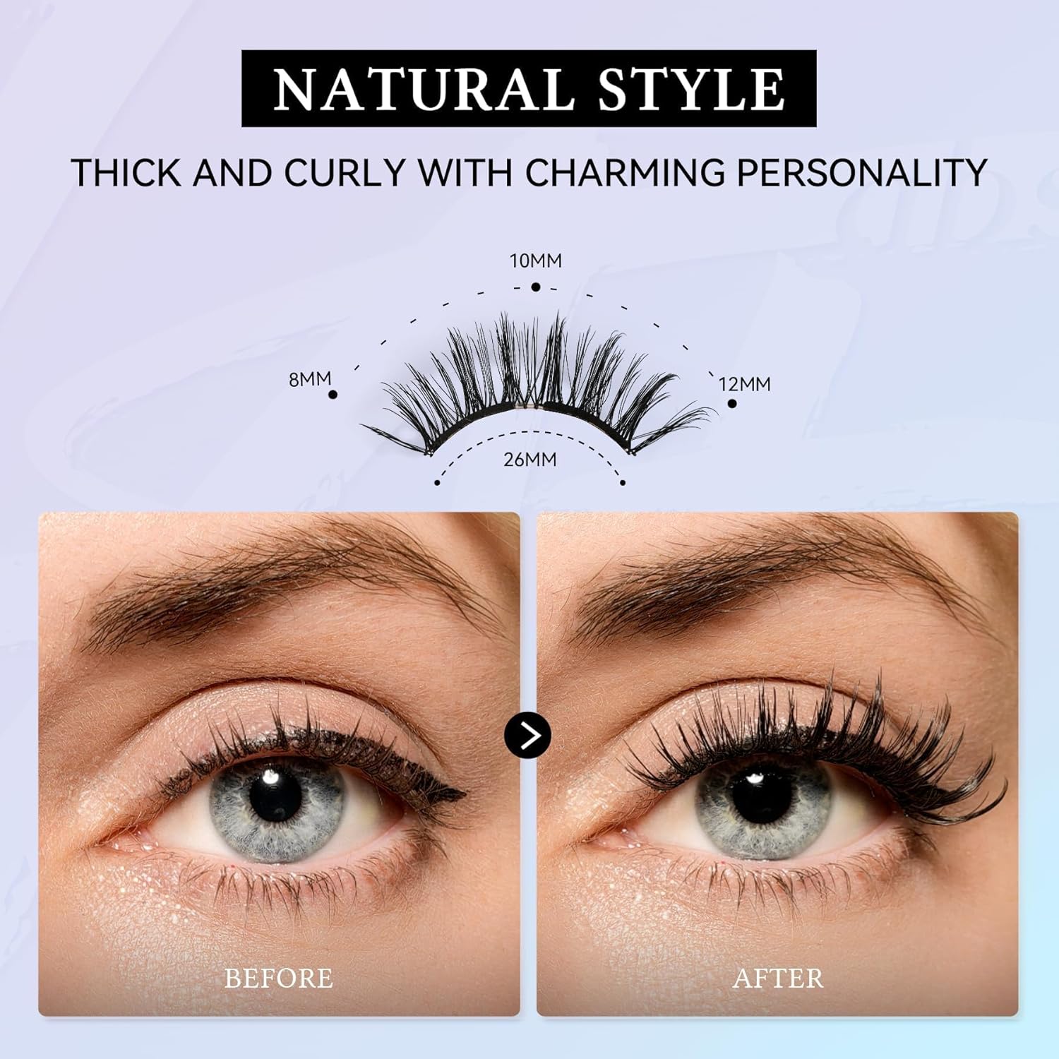 Natural Series Magnetic Eyelashes Reusable Waterproof Lightweight Wispy Look with Applicator - Image 3
