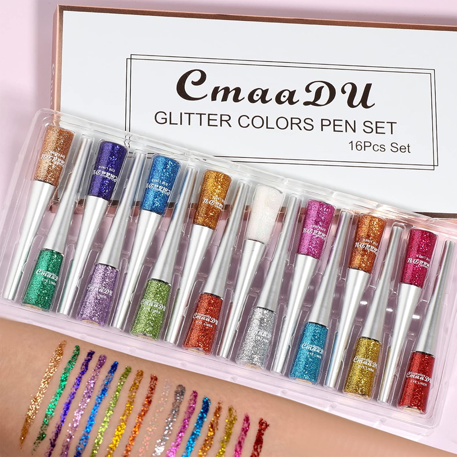 16PCS Liquid Glitter Eyeliner Set with 16 High Pigmented Colors, Waterproof Metallic Shimmer - Image 7