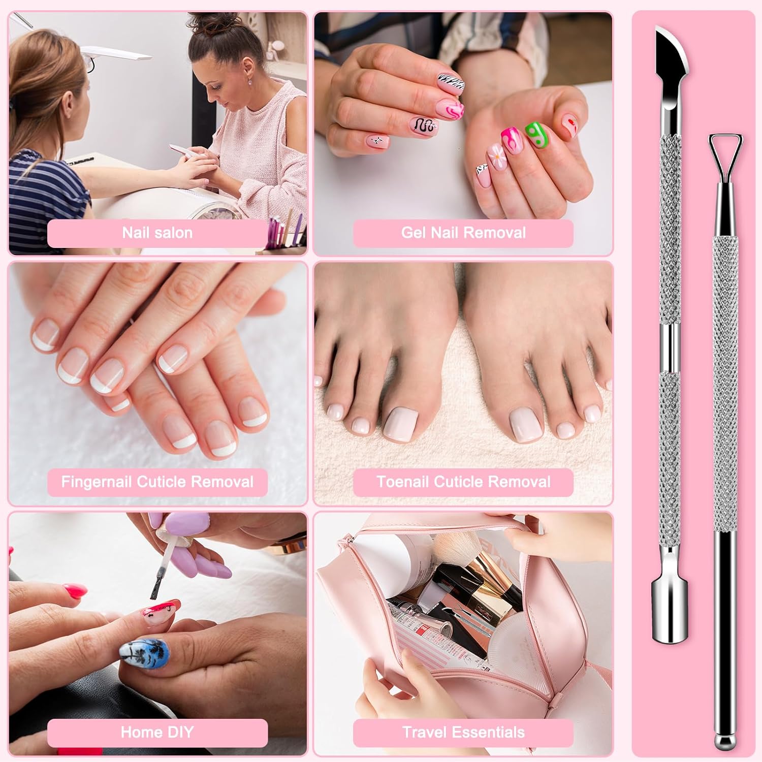HOFASON 2 PCS Stainless Steel Cuticle Pusher Nail Polish Remover Tool Set for Home Use - Image 7