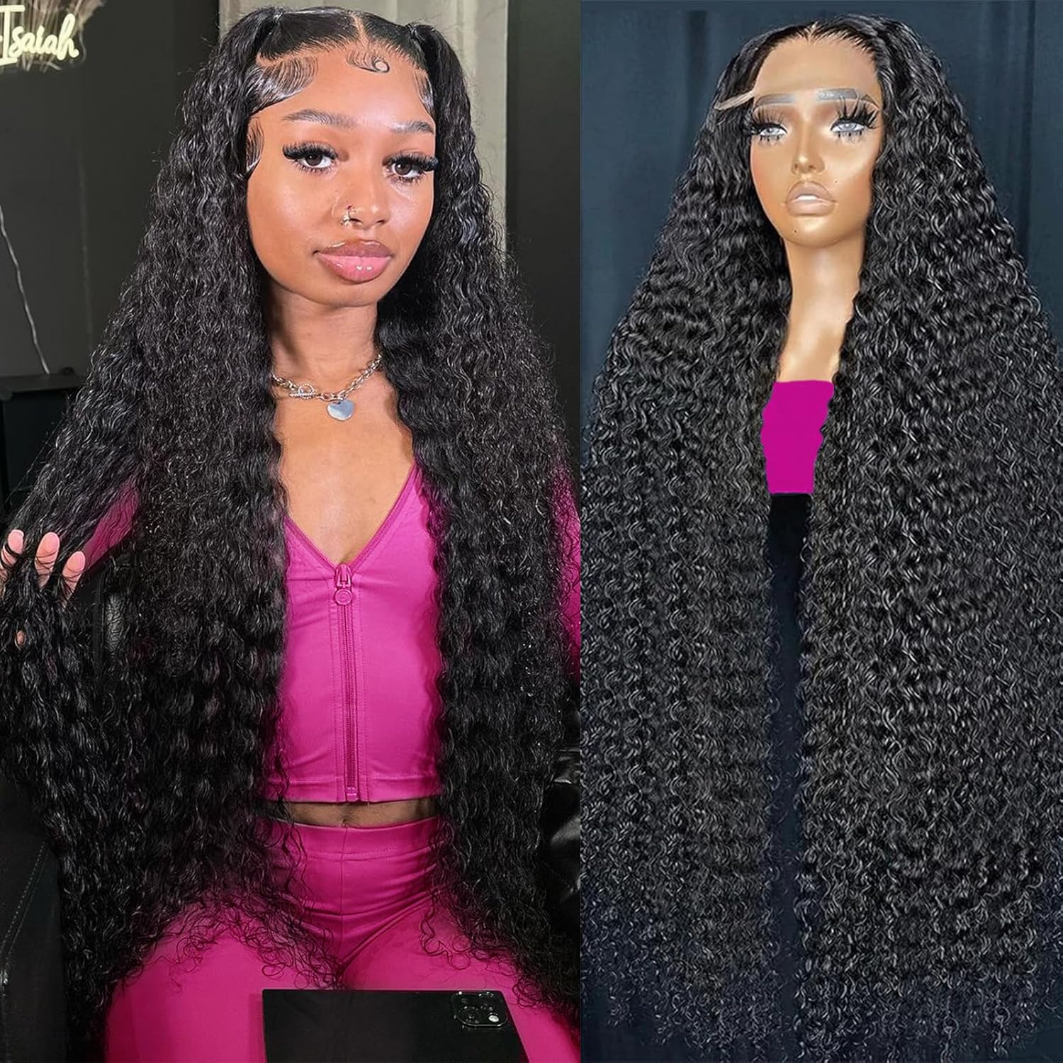 30 Inch Deep Wave Lace Front Wigs Human Hair 13x6 HD Transparent Deep Wave Lace Frontal Wigs for Women 200% Density Deep Curly Human Hair Wigs Pre Plcked Deep Wave Wig with Baby Hair