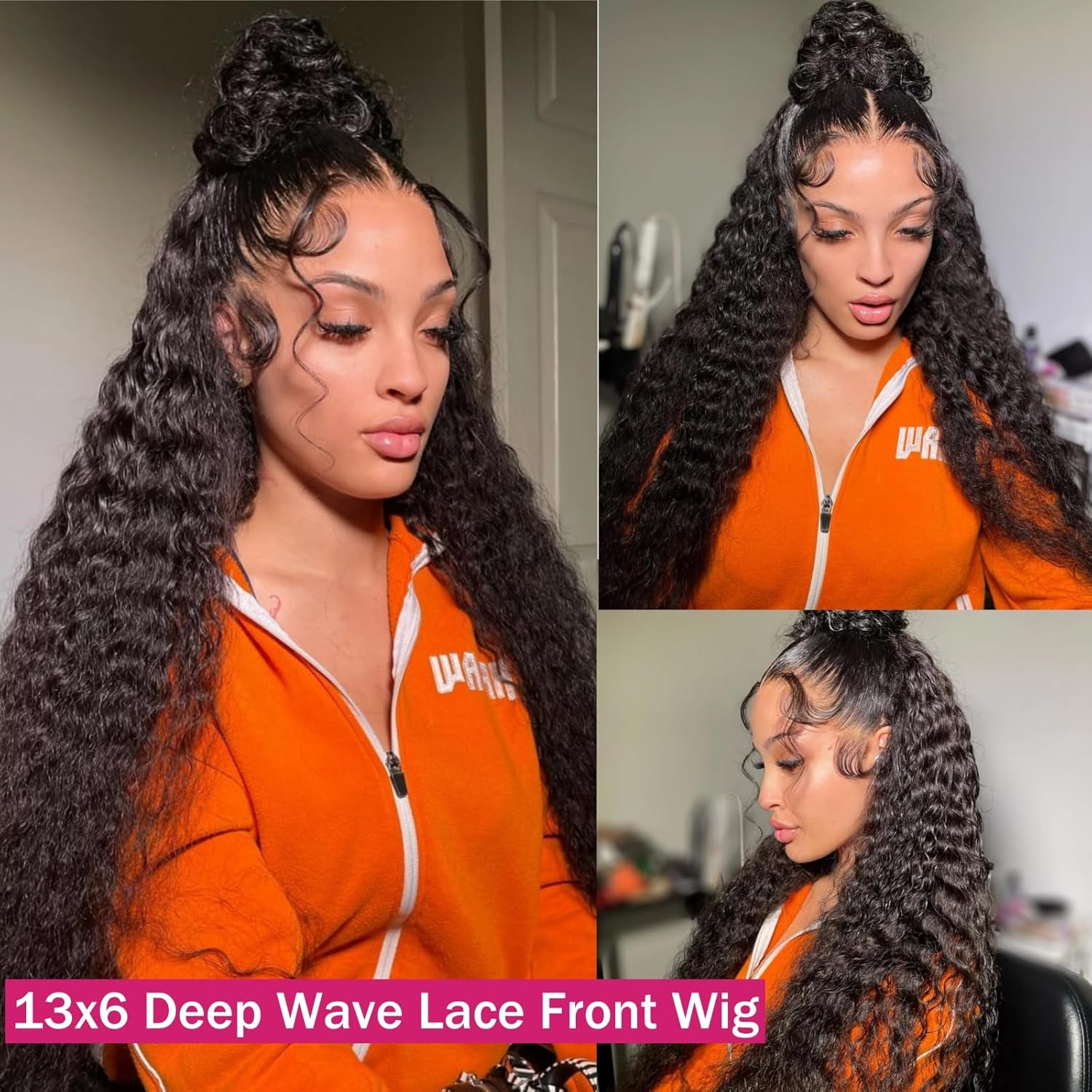 30 Inch Deep Wave Lace Front Wig Women 200 Density 13x6 HD Curly Glueless - Image 3