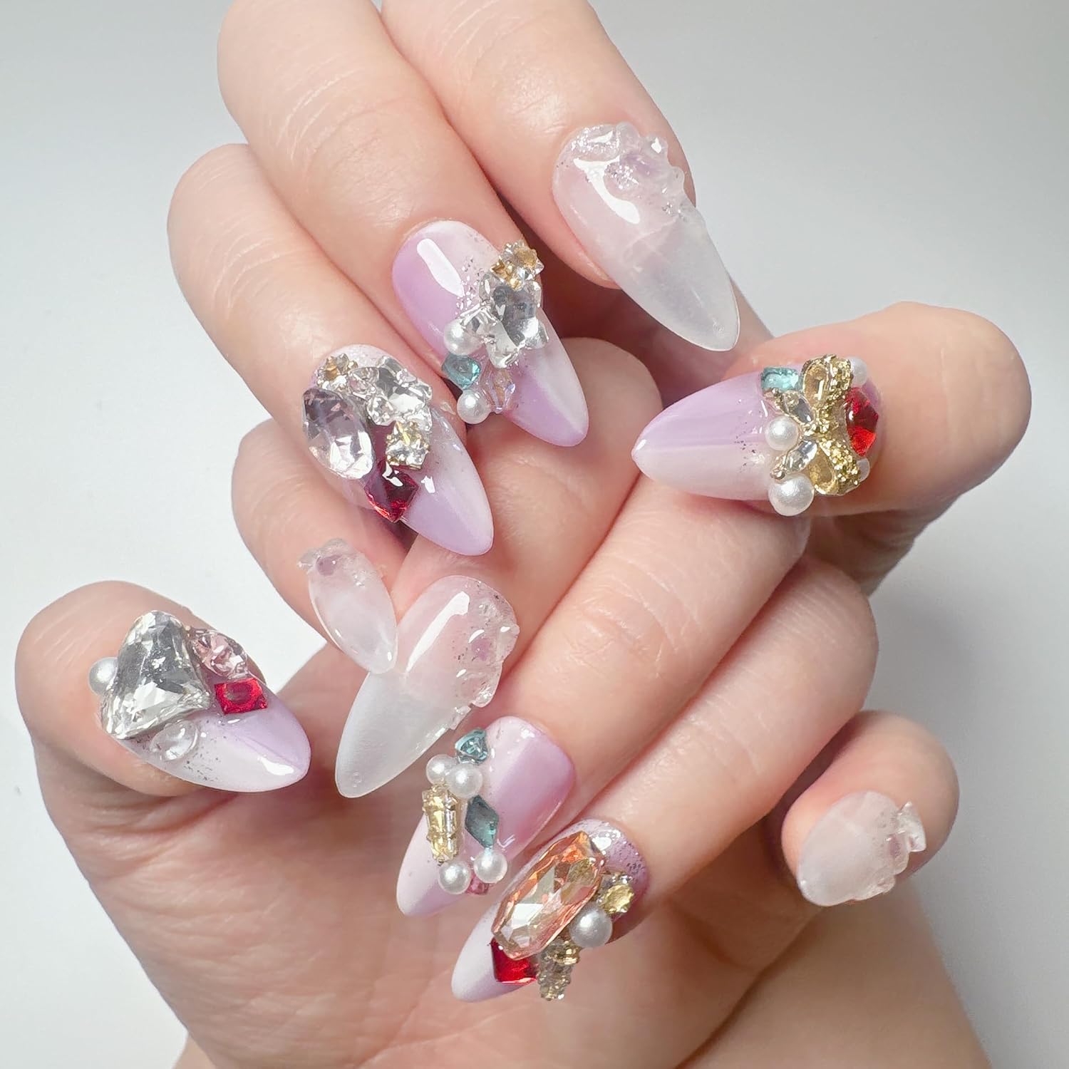 Handmade Purple Gel Press On Almond Nails 10 Pcs Reusable Waterproof Size Large - Image 3