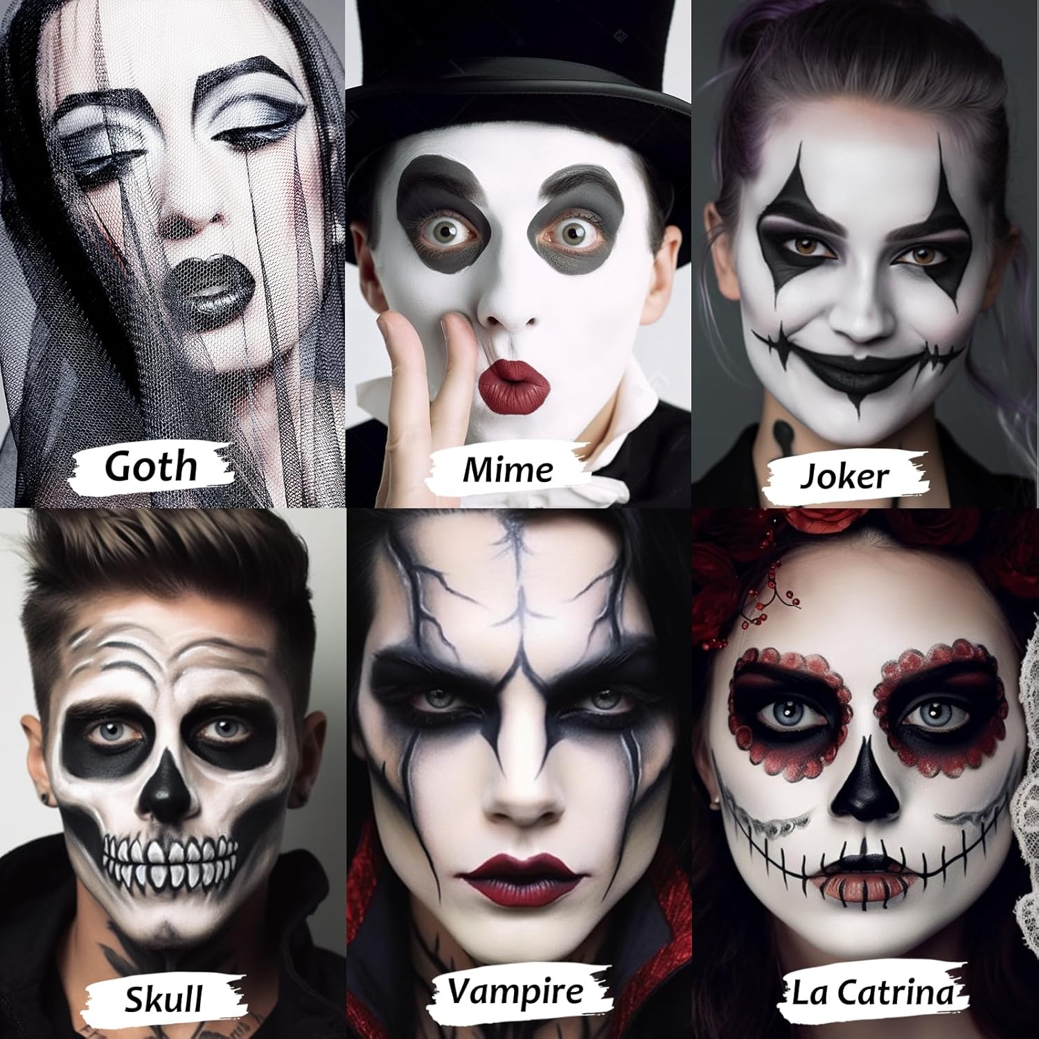 UCANBE 12-Color Black & White Face and Body Paint Cream Foundation Kit with Brush for Cosplay Halloween - Image 7
