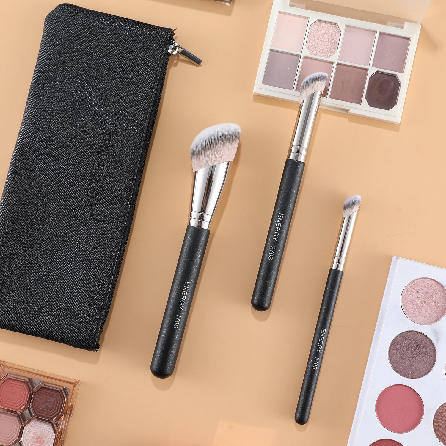 ENERGY Vegan Angled Makeup Brush Set with Travel Bag for Liquid Powder Makeup - Image 8