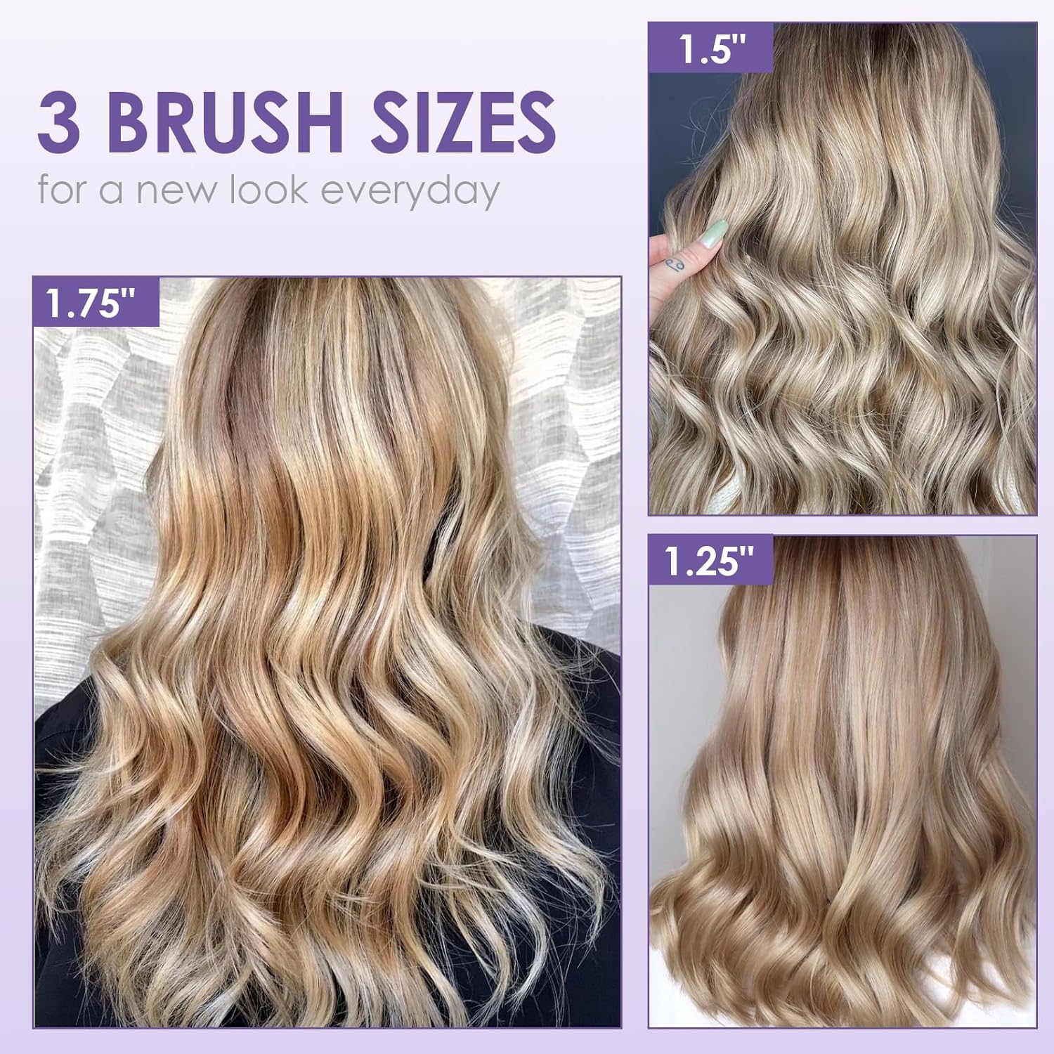 Purple Thermal Round Brush and Curling Iron Set with Adjustable Temperature for All Hair Types - Image 2
