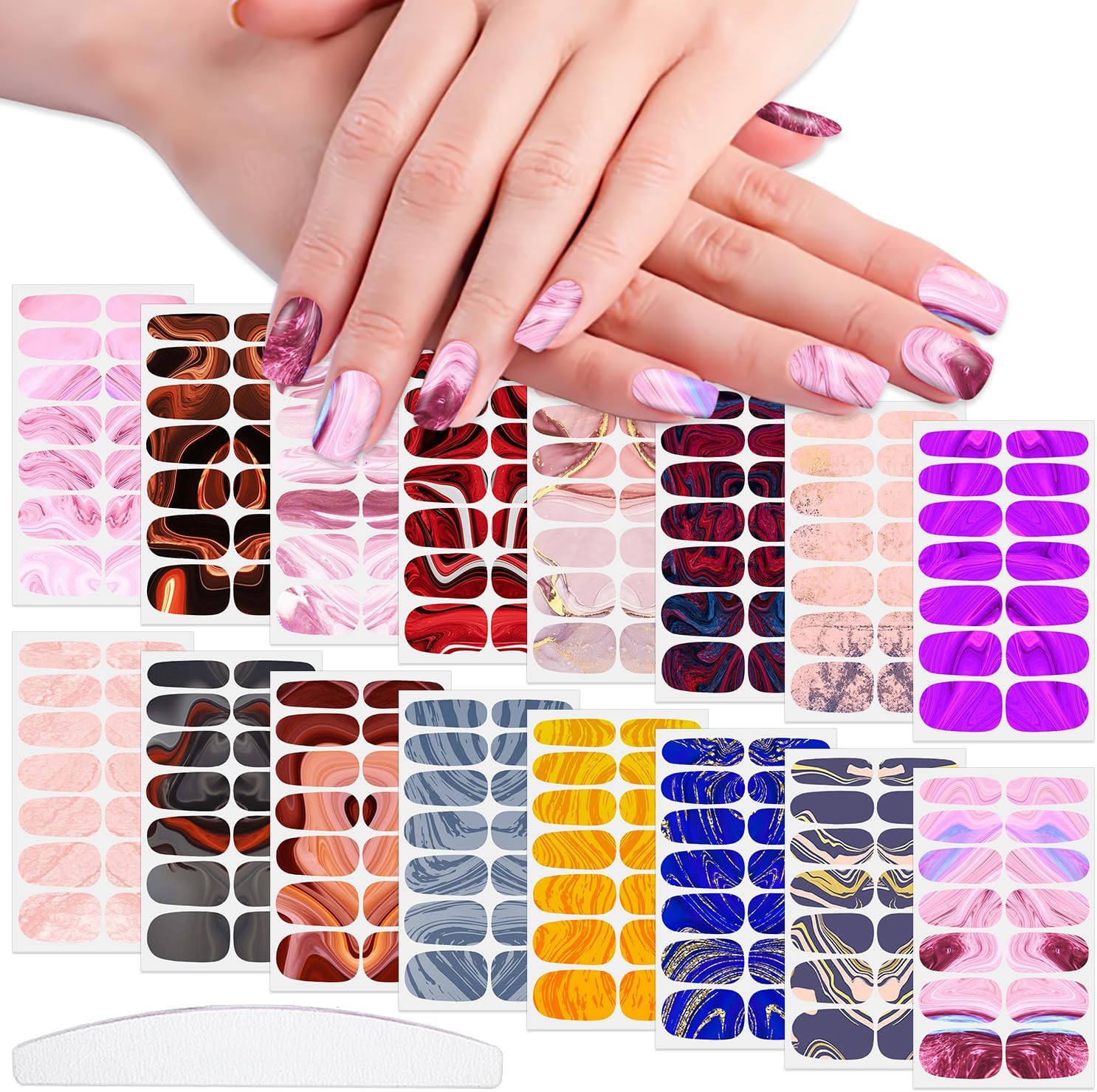 WOKOTO 16 Sheets Marble Design Full Nail Wraps for Women Girls Nail Polish Stickers for Nails Gradient Gel Polish Strips Stickers Nails for Women Girls Gel Nail Stickers Stick On Nails Color Strips