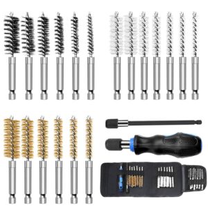MAXAMN Wire Brush for Drill 18-Pack, Wire Brushes for Cleaning Rust Tube Automotive, Nylon, Brass, Stainless Steel Bristles Bore Brush with 1/4" Hex Shank and Tool Bag for Power Drill Impact Driver