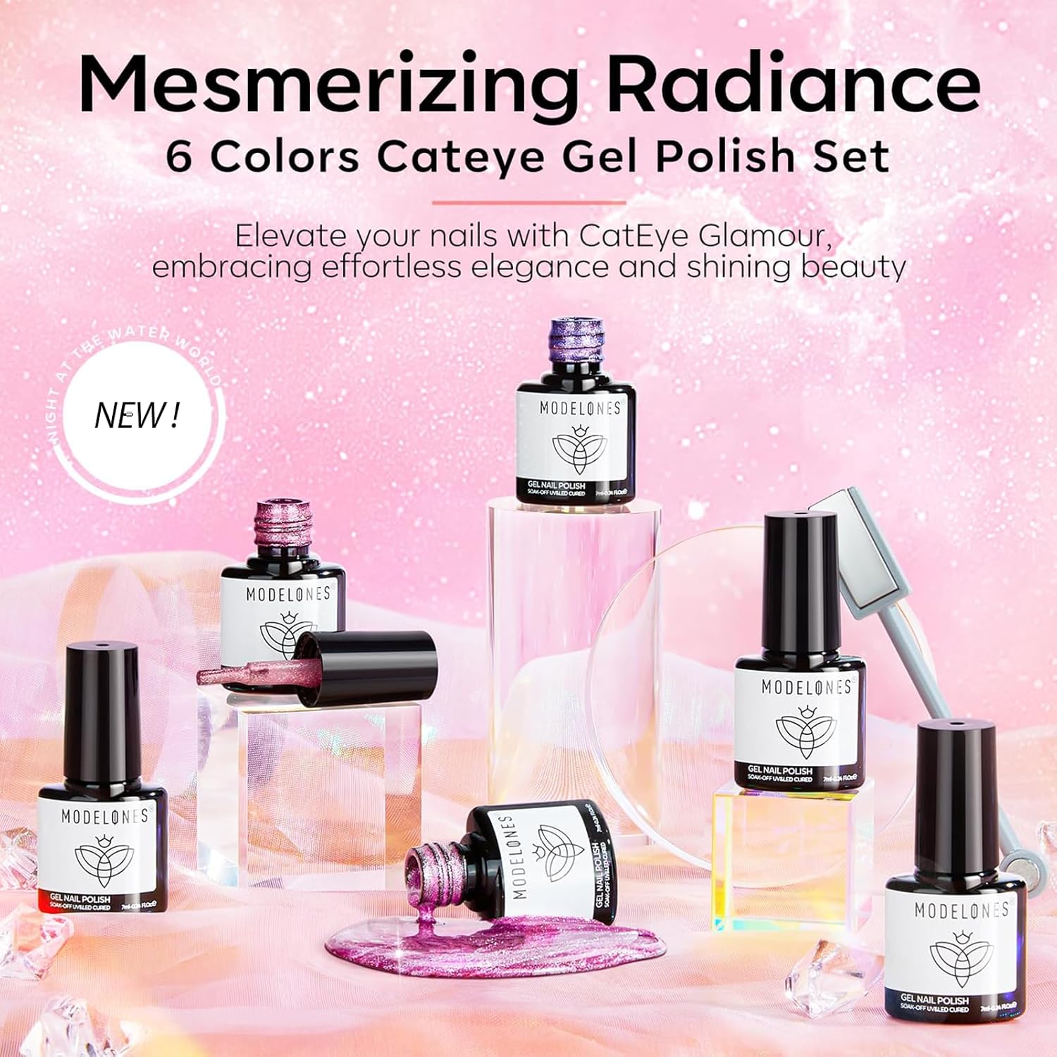 Modelones 6-Color Holographic Glitter Cat Eye Gel Nail Polish Kit for DIY Nail Art - Image 8